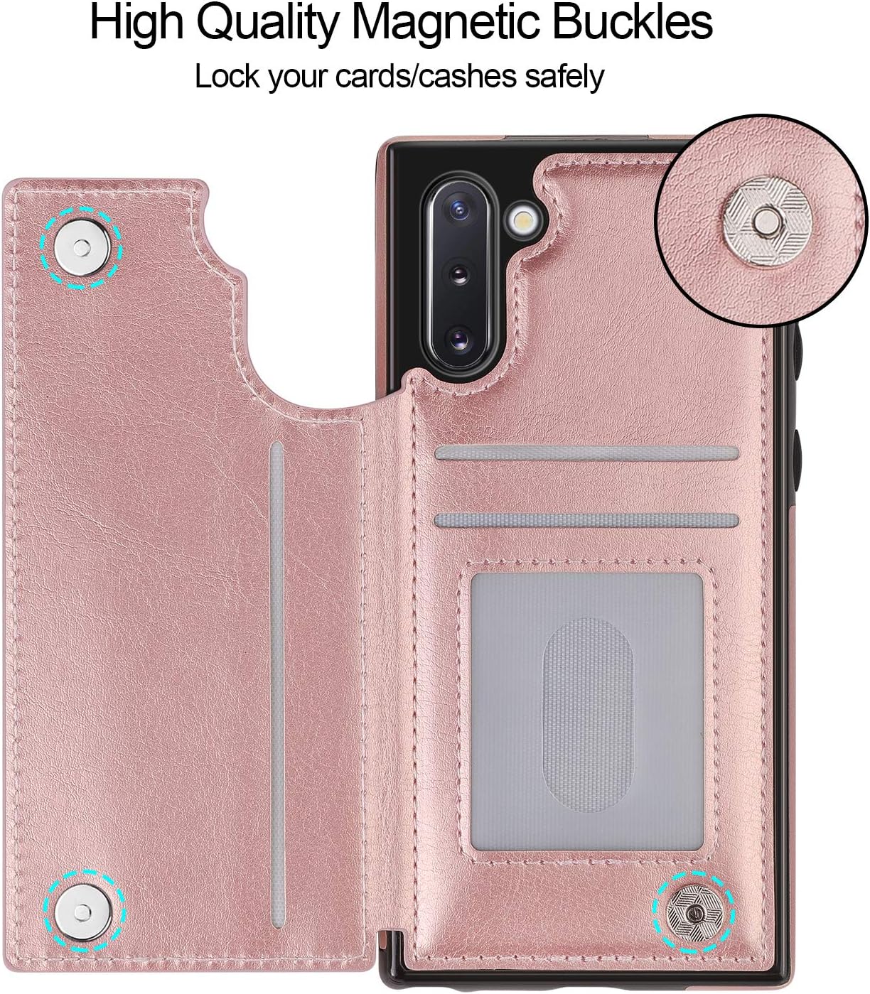 HianDier Wallet Case for Galaxy Note 10 Slim Protective Case with Credit Card Slot Holder Flip Folio Soft PU Leather Magnetic Closure Cover for 2019 Samsung Galaxy Note 10, Rose Gold