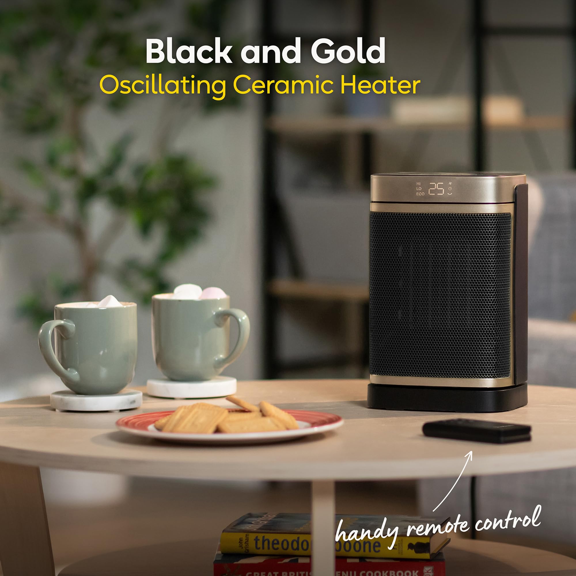 Russell Hobbs Space Heater in Black & Gold 1500W Silent Portable Oscillating Ceramic Electric Heater - Image 4
