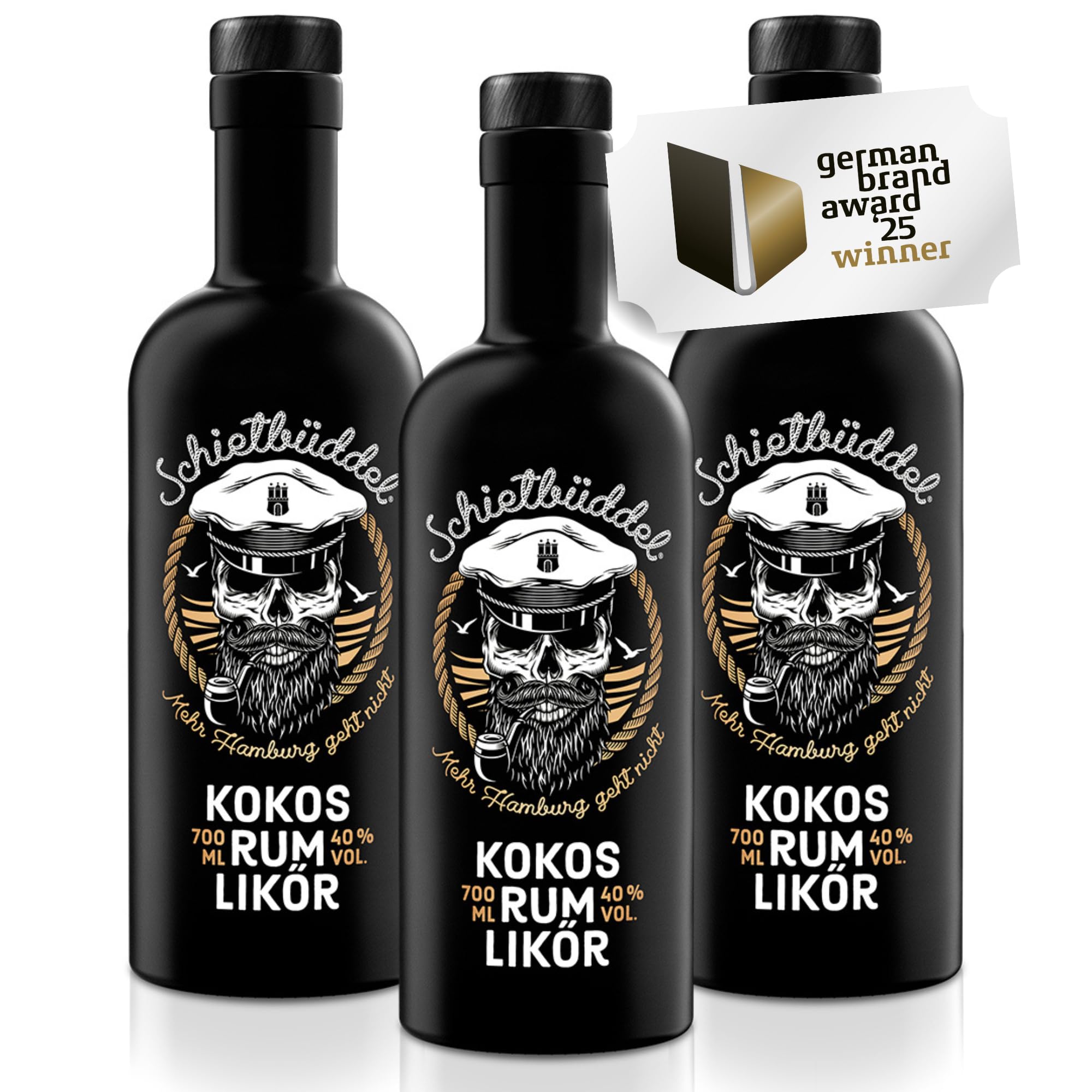 Schietbüddel Rum | Kokos Rum Likör 40% Vol. mit Kokosgeschmack und feinen Schokoladenaroma und Vanilleextrakt (3x 0.7 l)