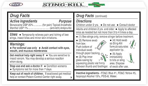 Miniatura 2 de Sting-kill Hisopos anestésicos de primeros auxilios, alivio instantáneo del dolor y la picazón de las picaduras de abejas y picaduras de insectos,
