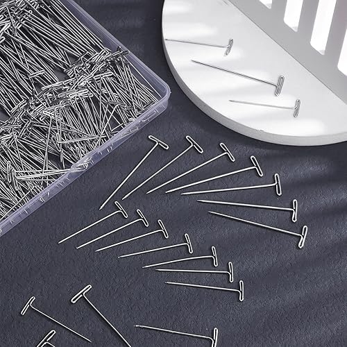 Miniatura 7 de 400 alfileres de peluca chapados en acero en forma de T para coser, bloquear, tejer, 2 pulgadas, 1.5 pulgadas