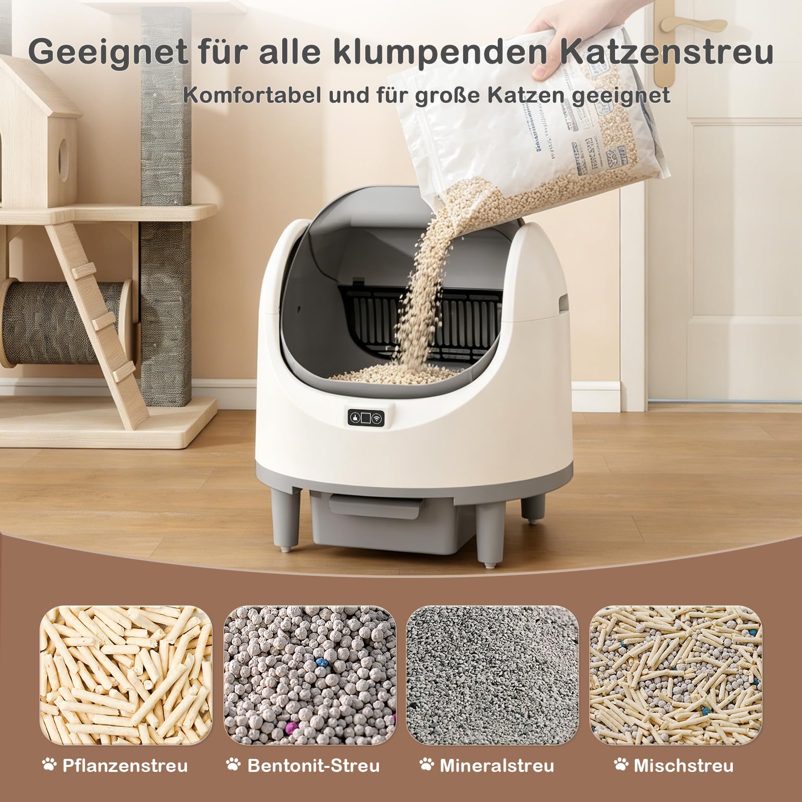 Selbstreinigende Katzentoilette,XXL Katzenklo,mit App-Steuerung | Oben Offene Katzenklo Selbstreinigend,Geruchsbeseitigung,Sicherheitssensor,mit Müllbeutel,Aromabox,für Mehrere Katzen