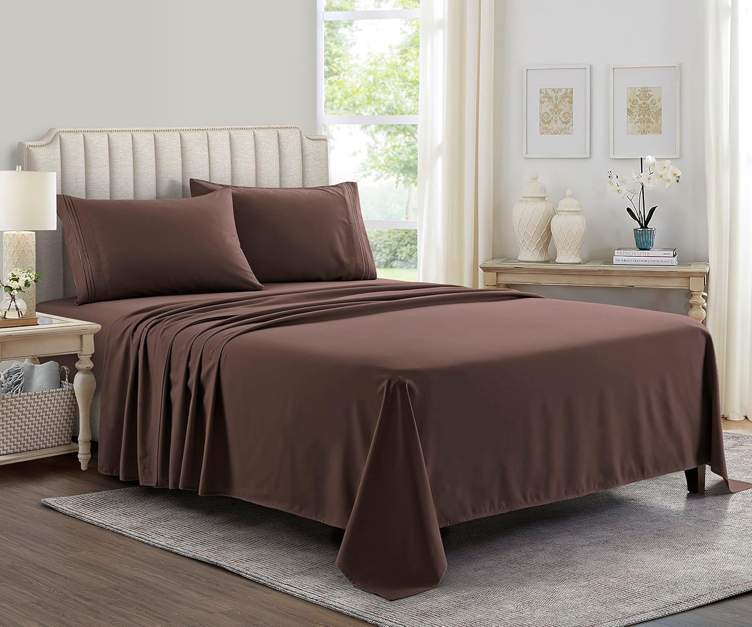 Yamel Home - Queen Size Bed Sheet Set - Luxurious Feeling - 2000 - Breathable & Cooling Sheets- Deep Pockets fit up to 16'' - Wrinkle Free - Supreme Collection - Brown, Queen