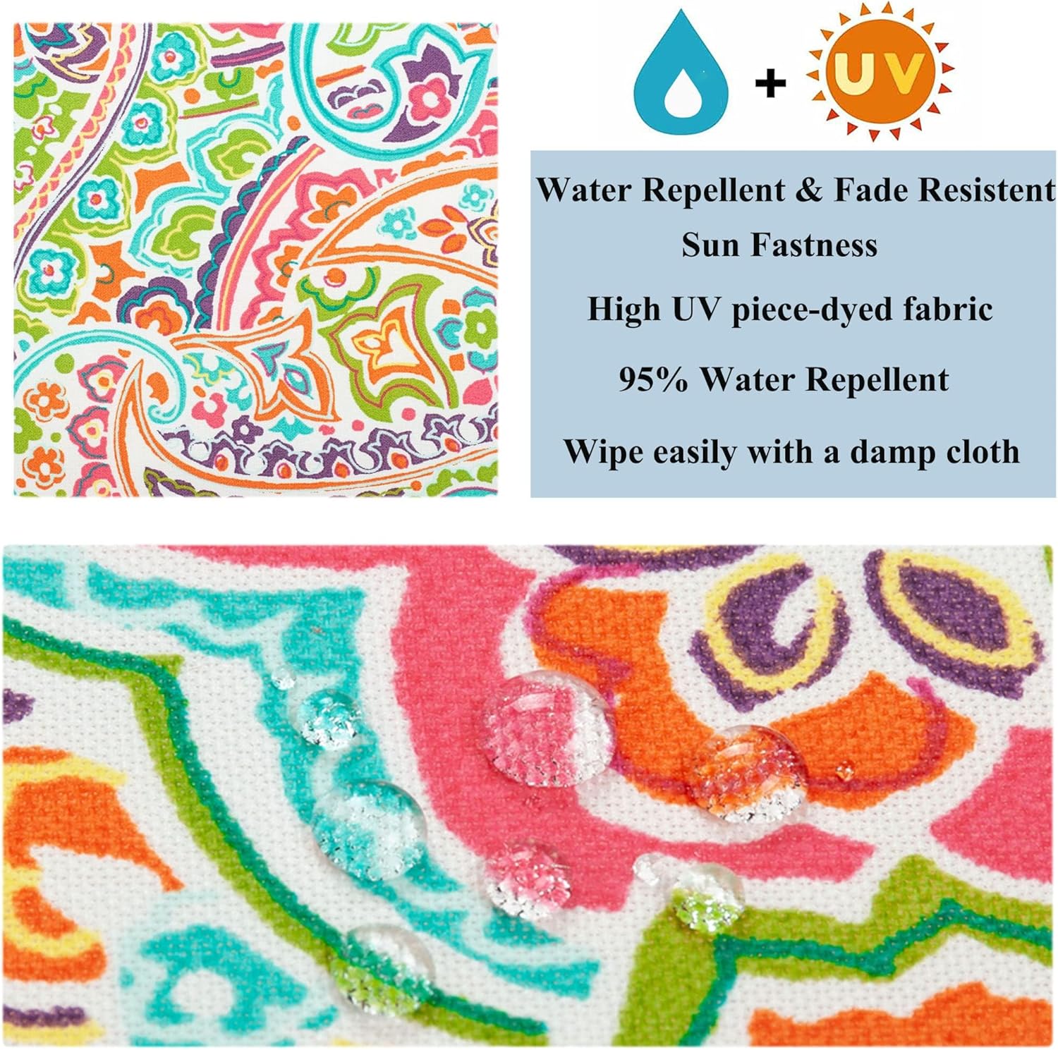 FUNHOME Outdoor Round Bistro Seat Cushions with Ties, Fluffy Tufted Patio Chair Pads 15"x15"x4", Set of 2 Water-Resistant Round Chair Cushions for Home Garden Melora Paisley