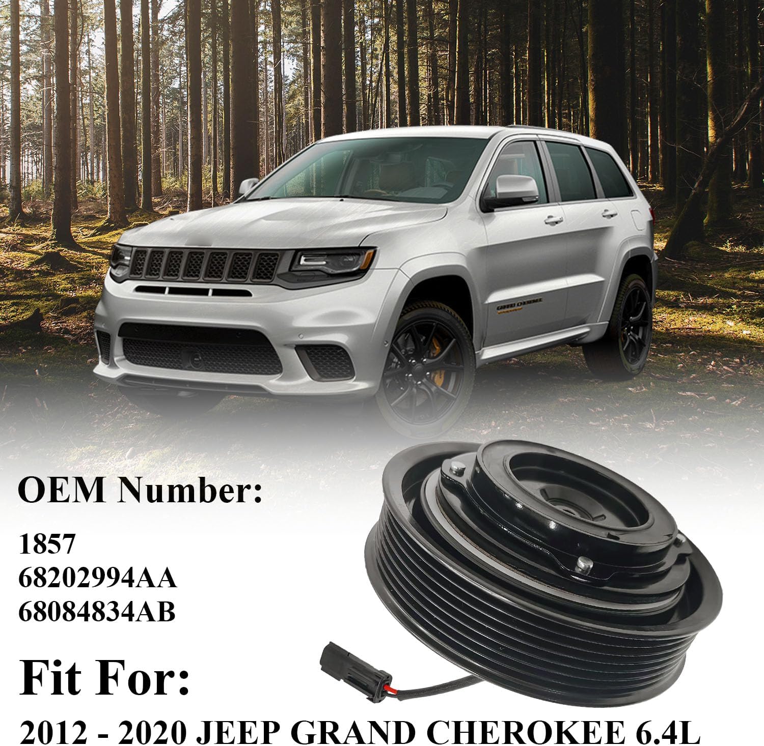 A/C Compressor Clutch Assembly Kit Plate Pulley Bearing Coil 68308 Replacement for 2012-2020 Jeep Grand Cherokee 6.4L, AC Air Conditioning Compressor Clutch Coil Auto Repair Kit