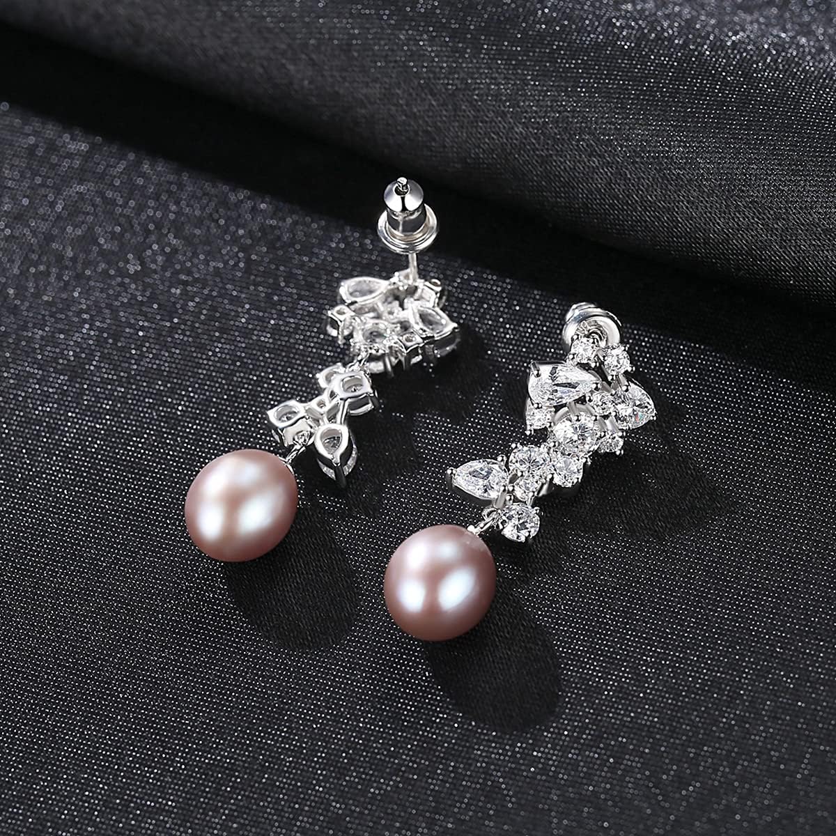 Freshwater Cultured Genuine Pearl Drop Earrings for Women Sterling Silver 9-10 mm Pearls Tennis Cluster CZ Dangle Stud Earrings Wedding - Image 8