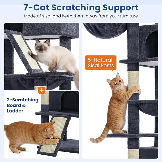 ABCPET 82 Tall Heavy-Duty Multi-Level Large Cat Tree Tower, Dark Grey