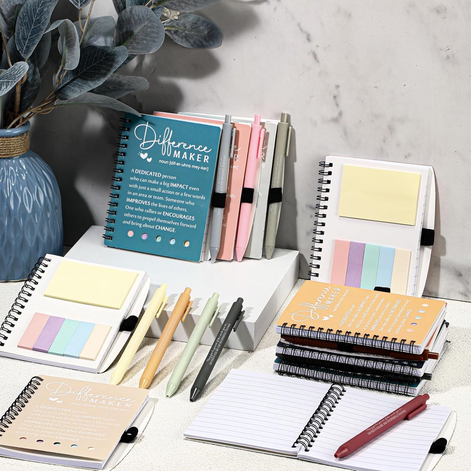 Jetec 12 Sets Employee Appreciation Gifts Bulk Difference Maker Notebook with Motivational Pen and Sticky Notepad Thank You Gifts for Teacher Nurse Team Coworker(Classic,Morandi Colors)