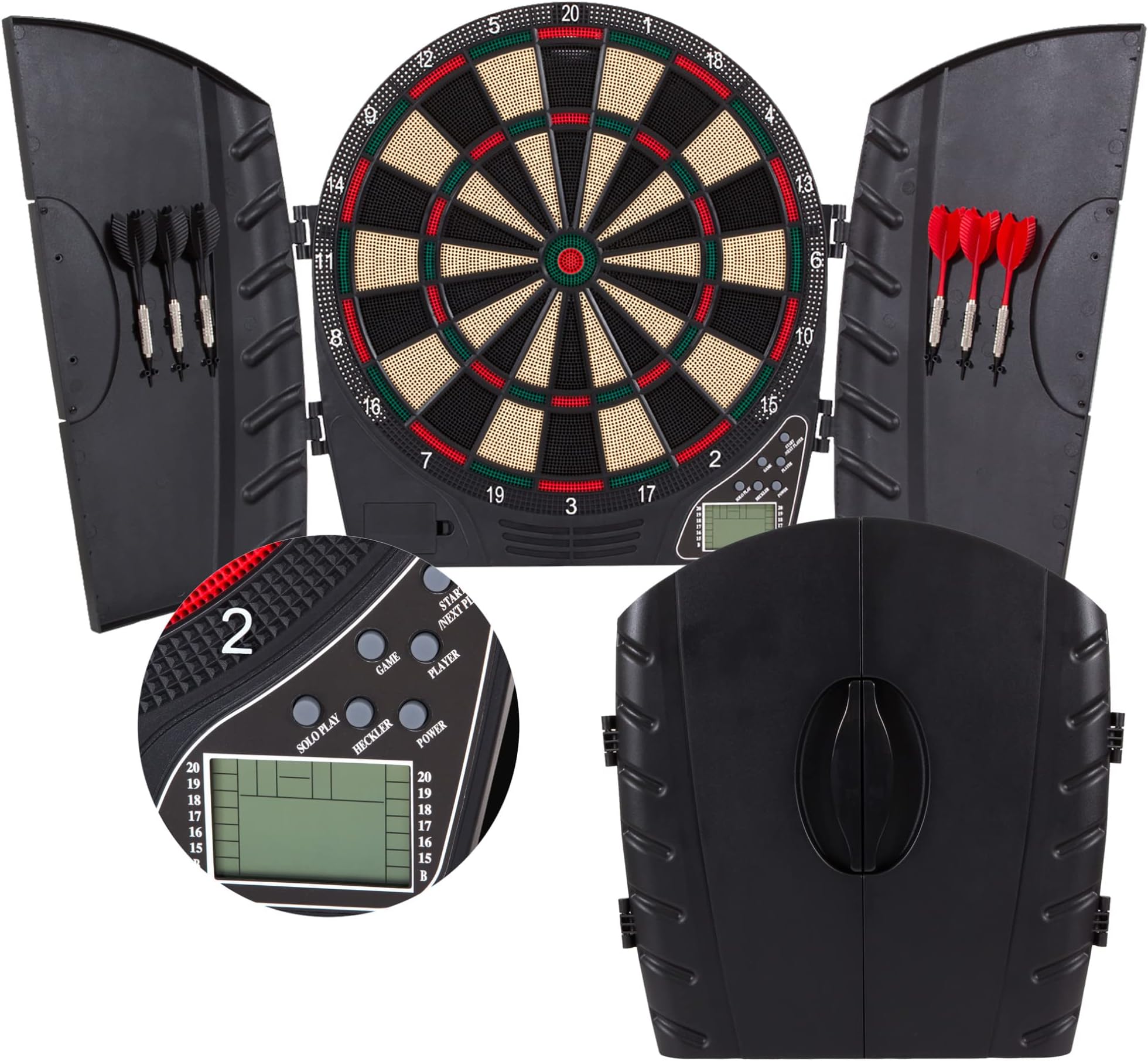 Reactor Electronic Dartboard and Cabinet with LCD display, Cricket Scoring Displays, 8-Player Scoring,Black
