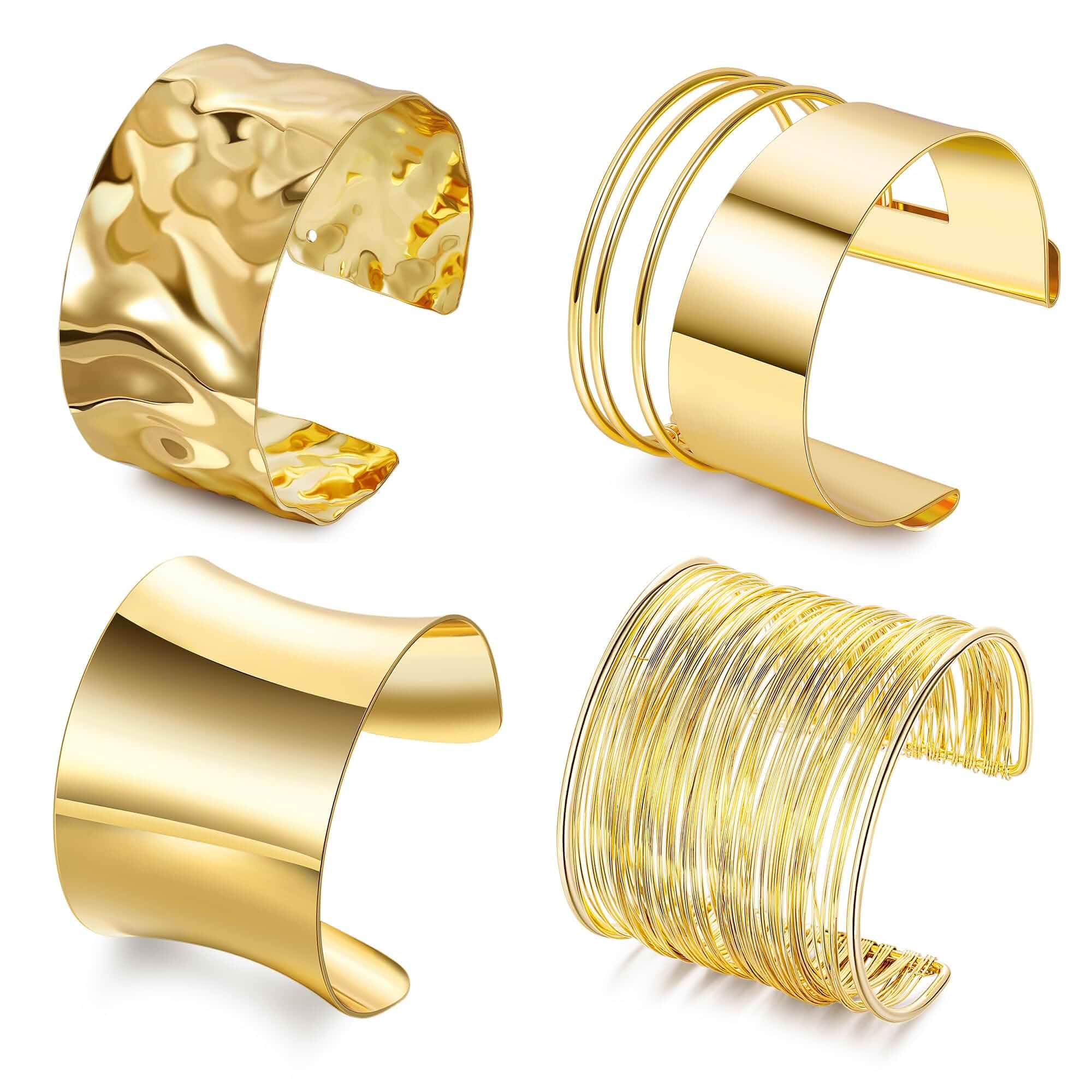 4PCS Gold Chunky Cuff Bracelet Minimalist Statement Bracelets Open Wide Bangle Bracelets Set, Irregular Wrist Cuff Wrap Bracelet Jewelry,Gold Cuff Bracelets for Women,Gold Bangle