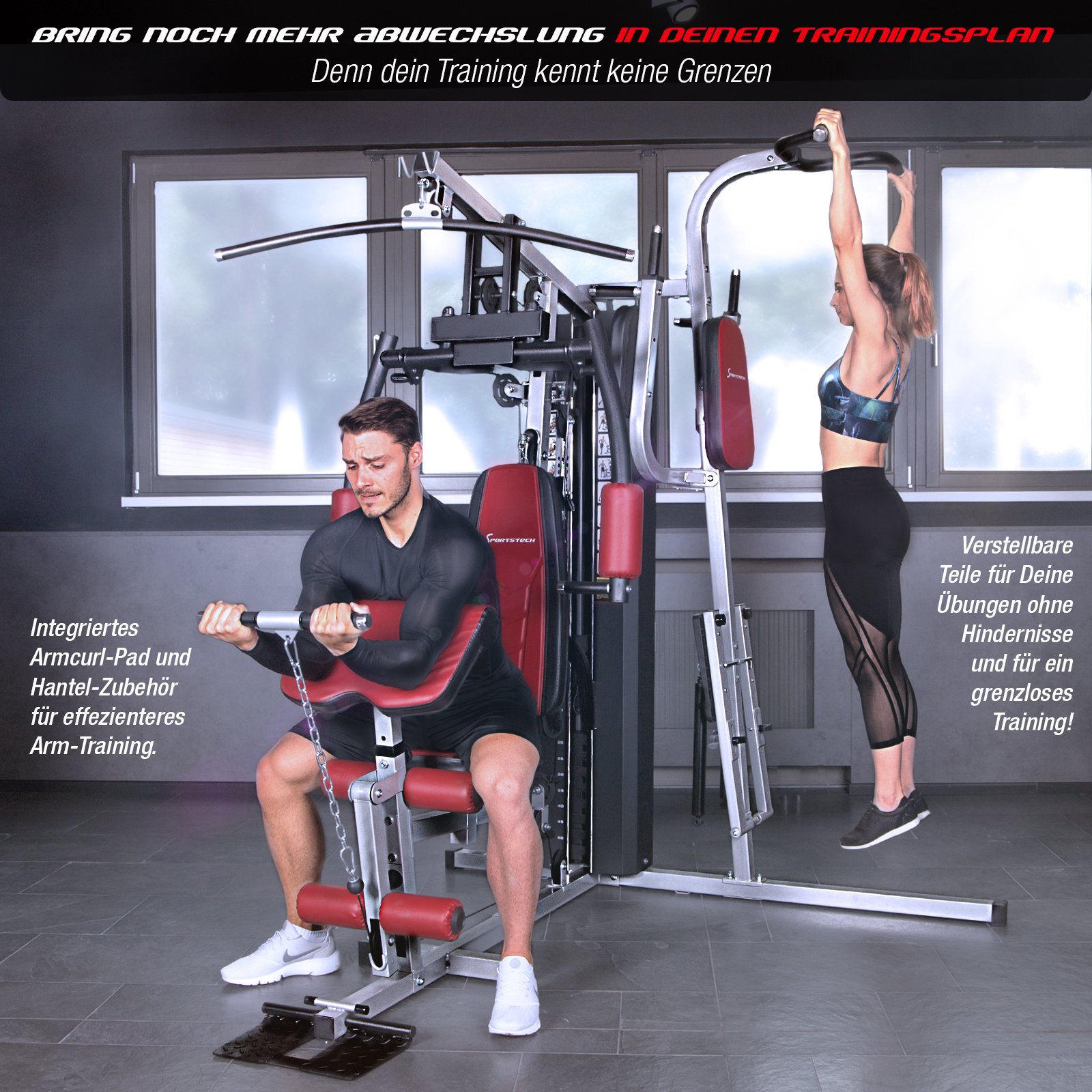 Sportstech Kraftstation für Zuhause HGX150/HGX200, Multifunktions-Homegym mit Latzug, Butterfly, Stepper & Powertower, Fitnessstation, 70kg Trainingsgewicht für Ganzkörpertraining & Muskelaufbau