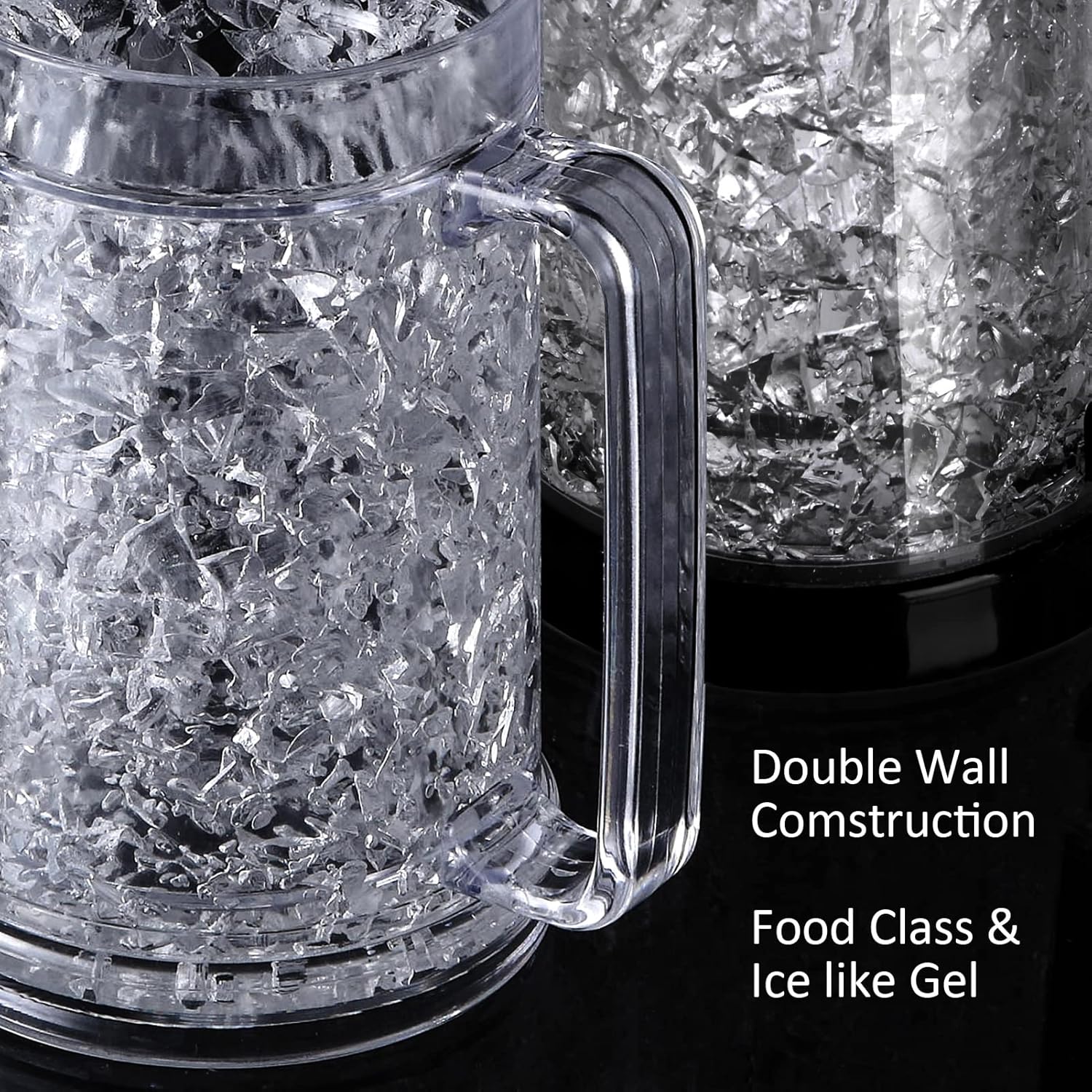 Double Wall Gel Frosty Freezer Ice Mugs Clear 16oz Set of 2 (Black and White) - Image 4