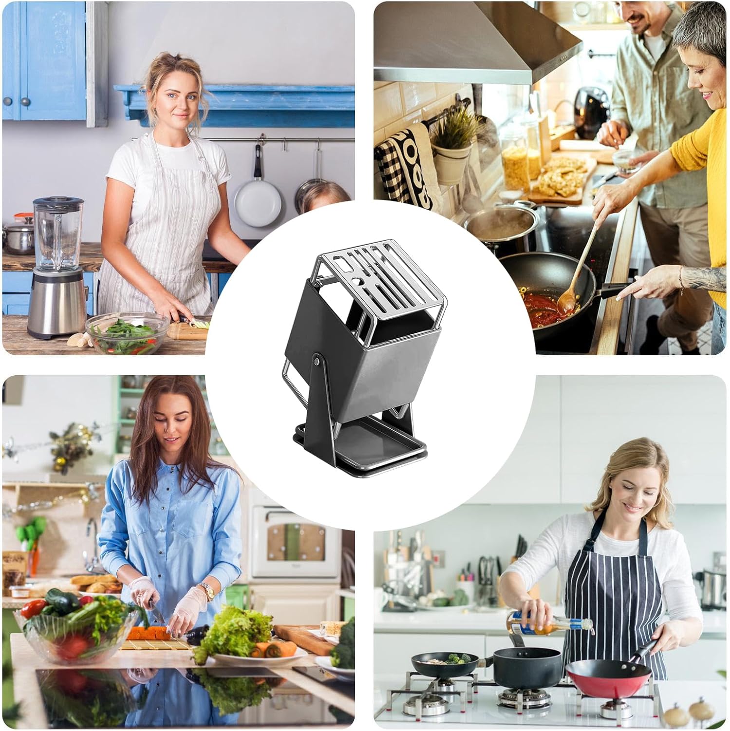 Kitchen Cutter Holder - 9-Slot Organizer Rack with Drain Trays, 30-Degree Rotating Cutter Storage Rack, for Kitchen Counter Restaurant Food Preparation, 9.65x6.3x4.72 inches