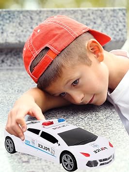 Toy Cars, Police Car Toys for Boys 3-5, Police Car Spinning Toy with Music Lights and Siren, Automatic Door Opening Spin Toy for Outdoor Indoor Kids Gifts (White)