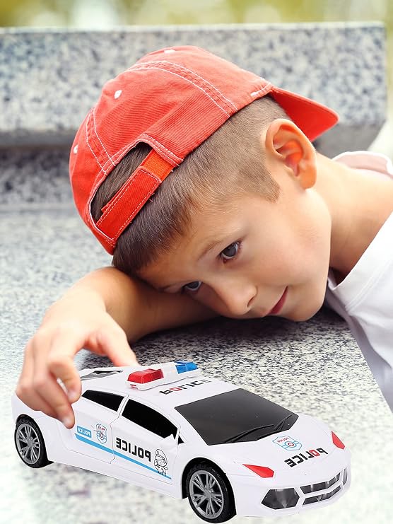 Toy Cars, Police Car Toys for Boys 3-5, Police Car Spinning Toy with Music Lights and Siren, Automatic Door Opening Spin Toy for Outdoor Indoor Kids Gifts (White)