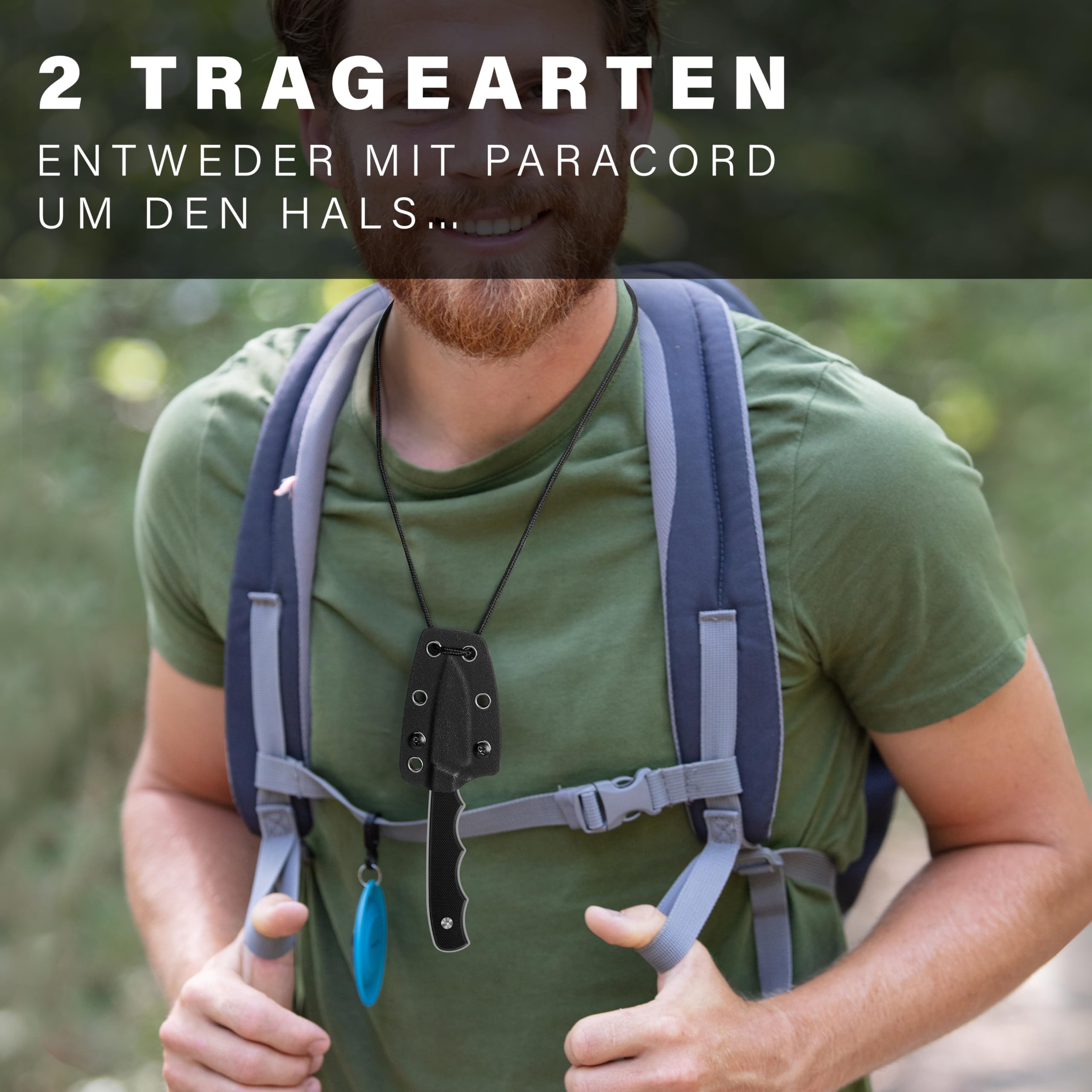 GREIFS® Neck Knife Messer NEXUS mit Kydex Scheide, Clip+Paracord zum Umhängen oder Einstecken, Tactical Survival EDC Outdoor Messer versteckt Tragen - Legal in Deutschland - 42a konform (Silver-Black)