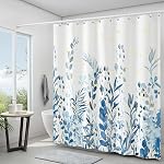 Rideau de douche aquarelle, Bleu clair Eucalyptus Feuille rideau de douche pour salle de bain, Minimalist moderne Rideau de bain imperméable en tissu avec crochets 72x72 1 cm