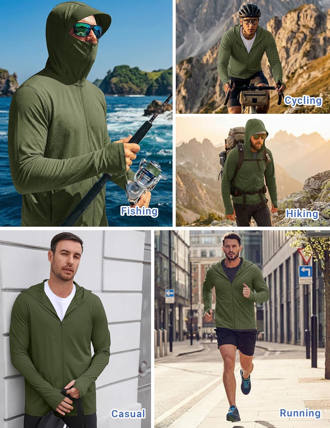 COOFANDY Mens UPF 50+ Sun Protection Hoodie Zip Up Lightweight UV Jacket Long Sleeve Sun Shirt Running Fishing Hiking Outdoor