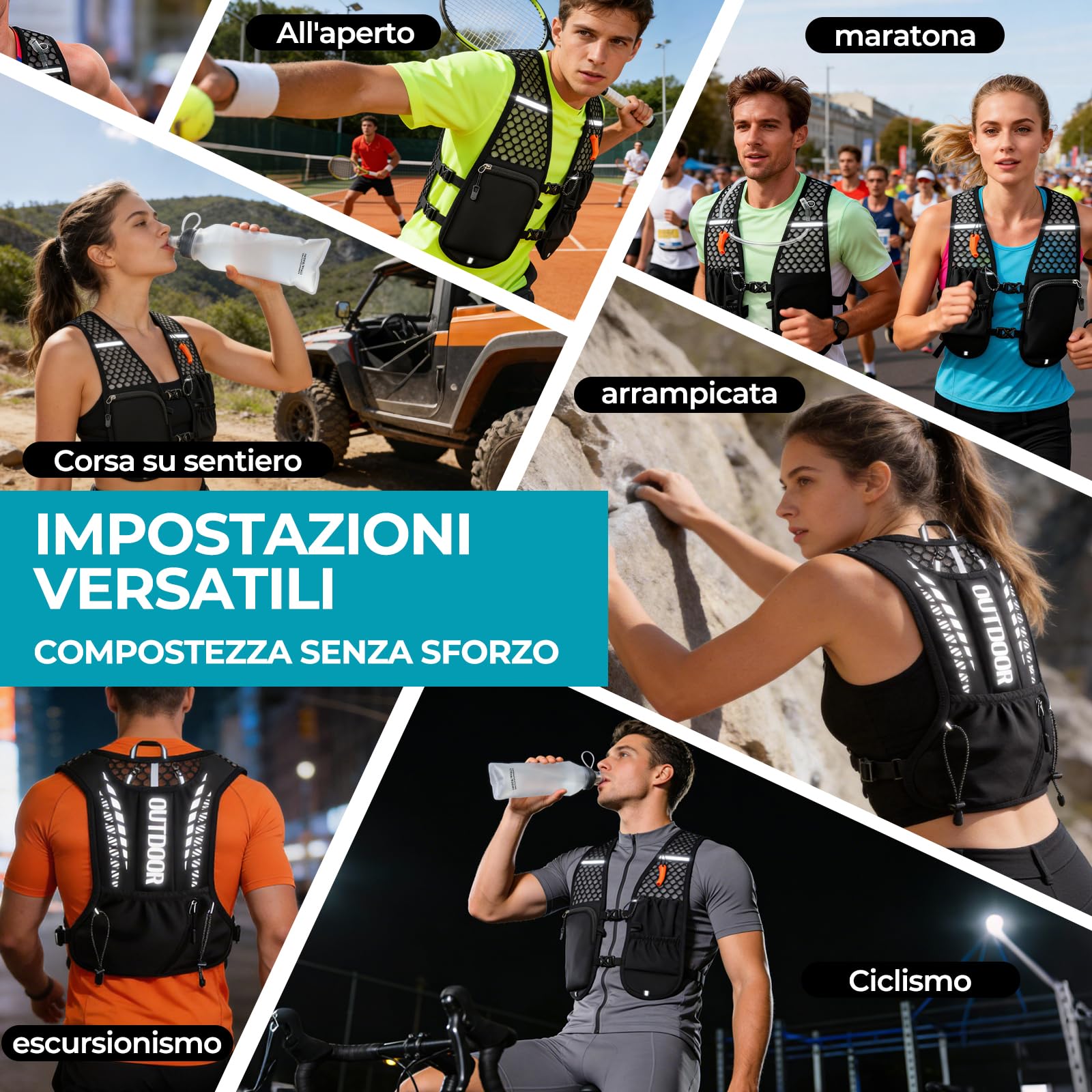 Gilet Running Uomo Donna Ultralight 160g, Gilet Trail Borraccia 500ml, Zaino Running Idratazione Regolabile Riflettente Fischietto Tasche Telefono Corsa Trail Running Maratona Trekking