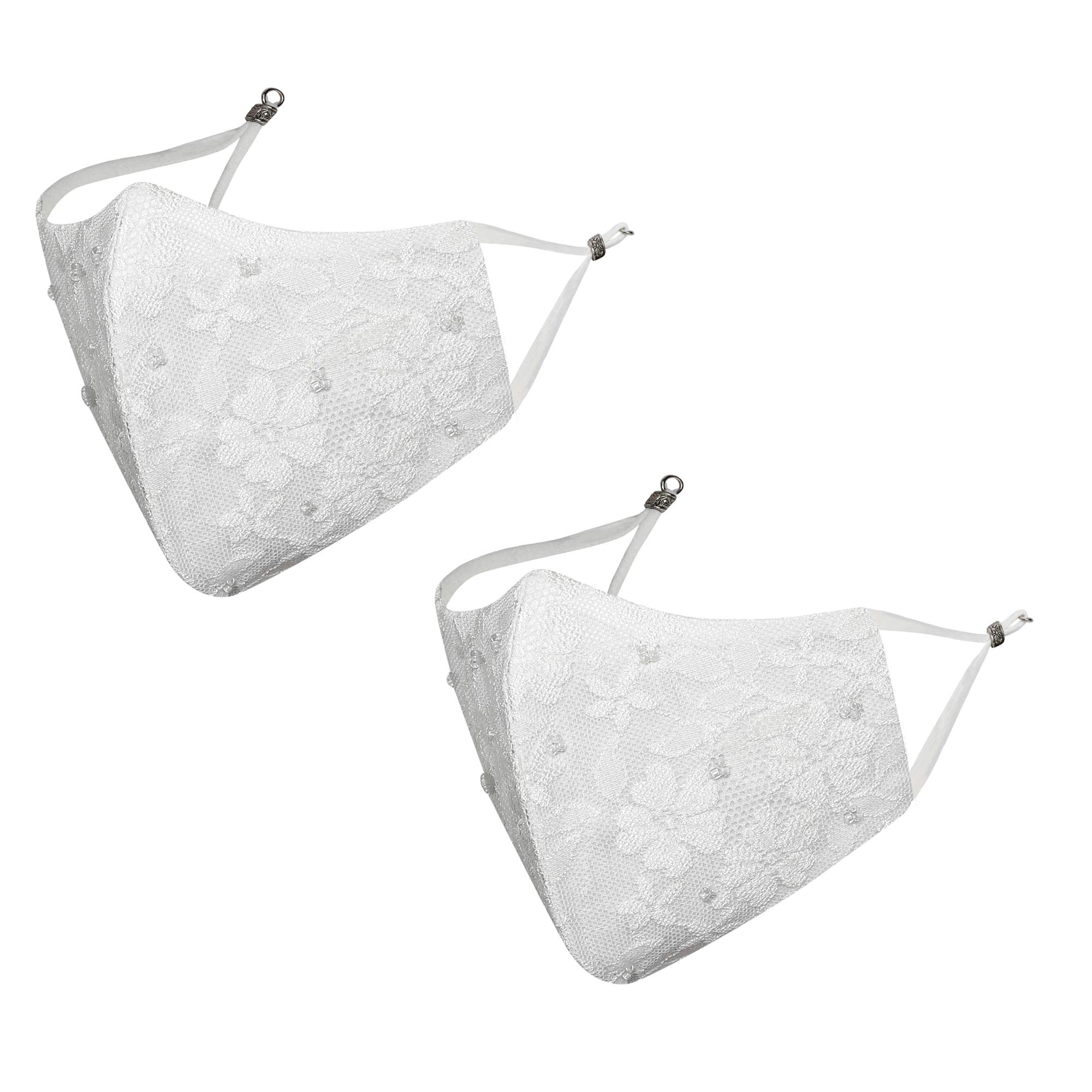 masq By Q-One Beaded 4 Layer Reusable, Washable with Detachable Chain & Ear Adjusters, Anti-Bacterial (BFE>99%) Designer Embroidered Nylon Cloth Face Mask for Women, Girls (White, Medium, Pack of 2)-picture-15