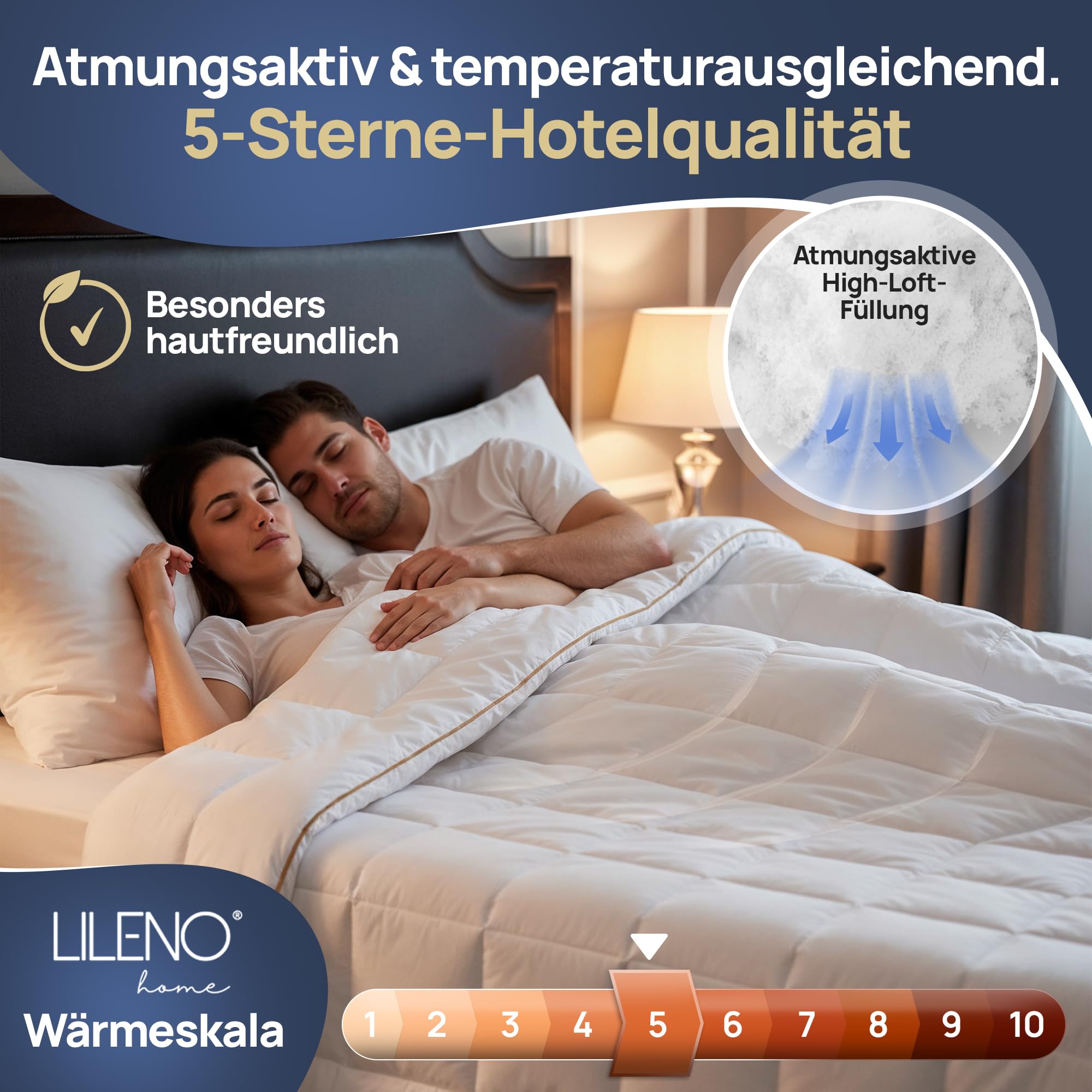 LILENO HOME Golden Elegance Steppbettdecke 135x200 – Wolkenweiche Allergiker Bettdecke 135x200 | 100% Baumwollbatist ohne Kältebrücken | Ganzjahresdecke | Oeko-Tex Klasse 1 | Hotel Qualität