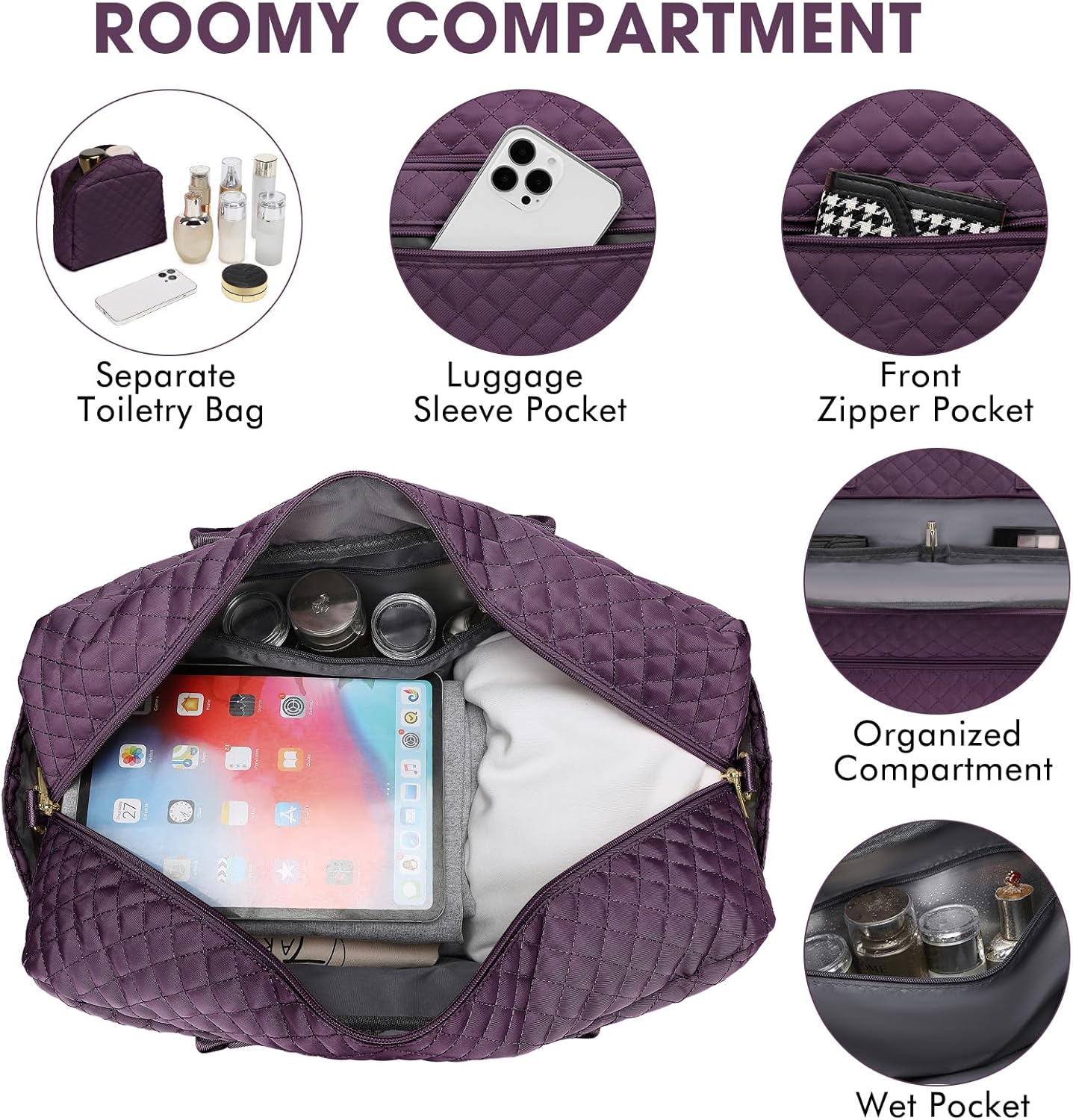 Travel Duffle Bag Weekender for Women - 38L Carry-On Overnight Personal Item Bag with Shoe Compartment & Wet Pocket Weekend Tote Bags with Toiletry Hospital Bags for Labor and Delivery - Image 4