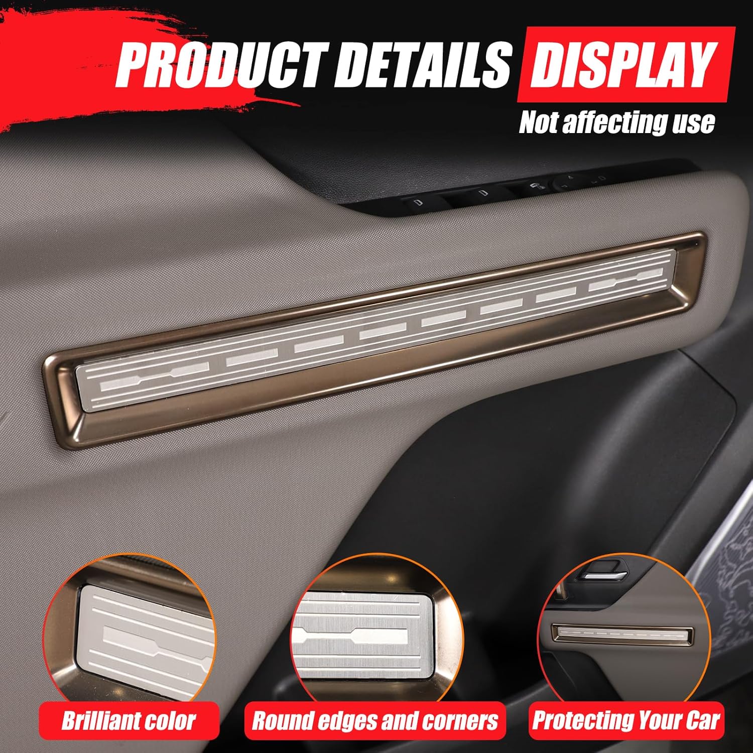 for Hummer EV Accessories Car Inner Door Panel Strip Trim Sticker Front Rear 4-Door Handle Panel Protection Cover Decoration Sticker Molding for Hummer EV SUV Pickup 2022-2024 2025 4PCS (Silver)