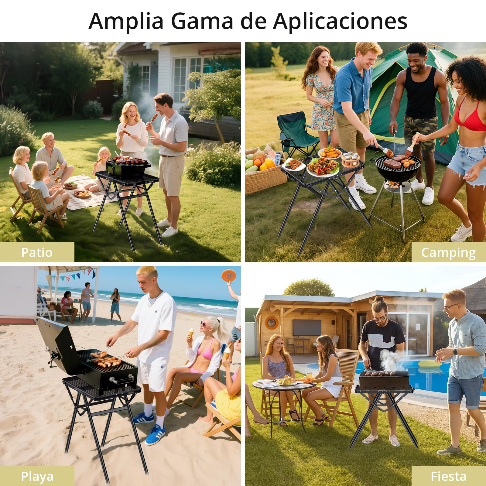 Anbte Mesa Camping Plegable 60 x 40 x 24.5/47.7/71cm, Mesa Plegable para Parrilla, Soporta 80KG, Estable, Tablero Resistente al Calor para Camping Barbacoa Cocina Patio