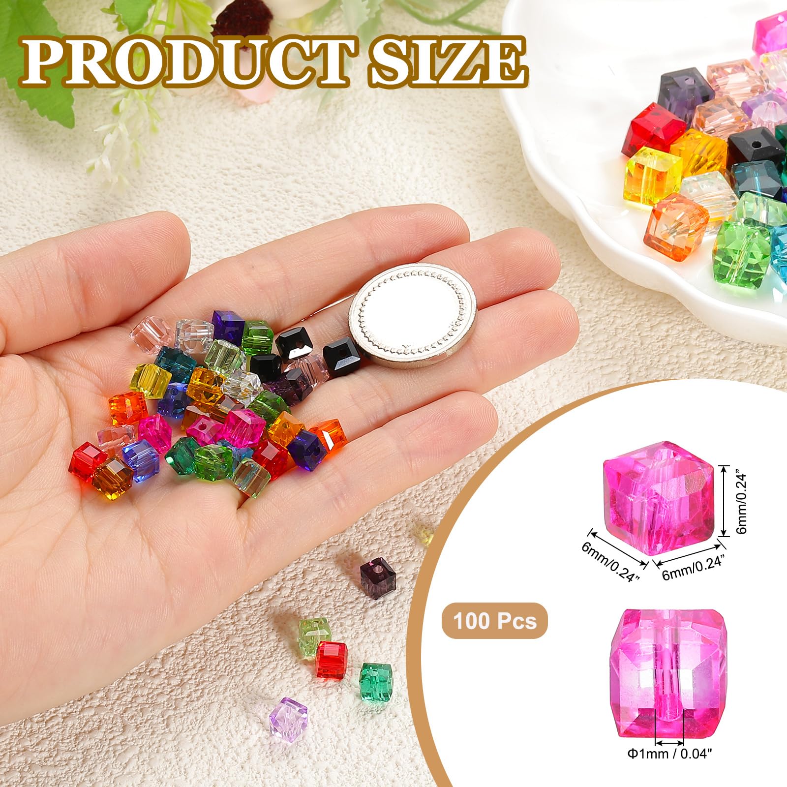 PATIKIL 6mm Crystal Glass Cube Beads - Image 2