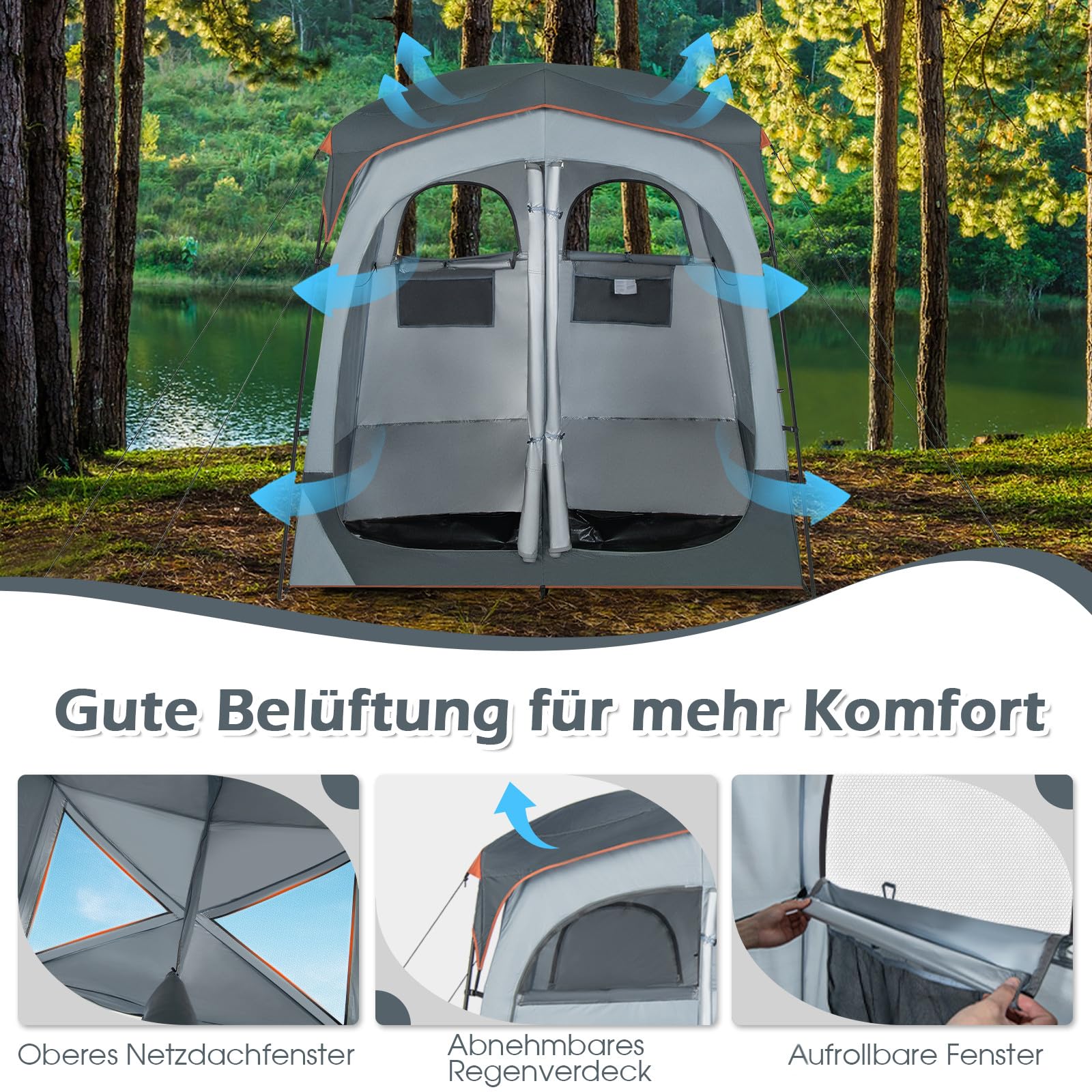 GYMAX Pop Up Duschzelt, Privatsphäre, Toilettenzelte mit Tragetasche, Umkleidezelt für 2 Personen, 210 x 107 x 210 cm