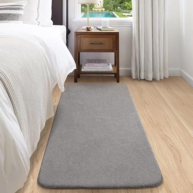 Color G Ultra Soft Bedroom Rug, Fluffy Rugs Living Room, Durable Washable Area Rugs Floor Carpet Modern Rug for Bedroom, Living Room, Children Room (Grey, 40x120cm)