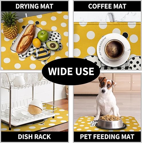 Vista 306 de Tapete de secado de platos con hojas de palma tropicales para encimera de cocina, 18 x 24 pulgadas, tapete de secado de cocina Monstera verde