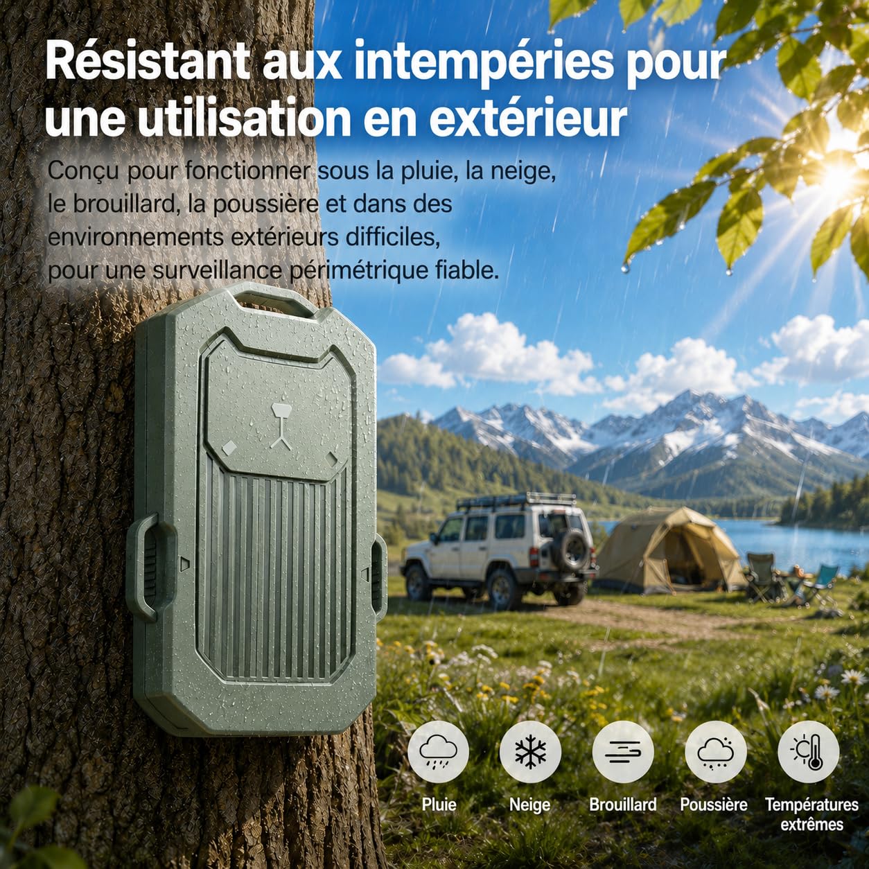 LETWESAF Alarme périmétrique Radar Portable pour Camping, portée 800 m | Radar 24 GHz détecte les mouvements ; portée sans fil de 800 m, rechargeable et IP66 – camping, camping-car et propriété.