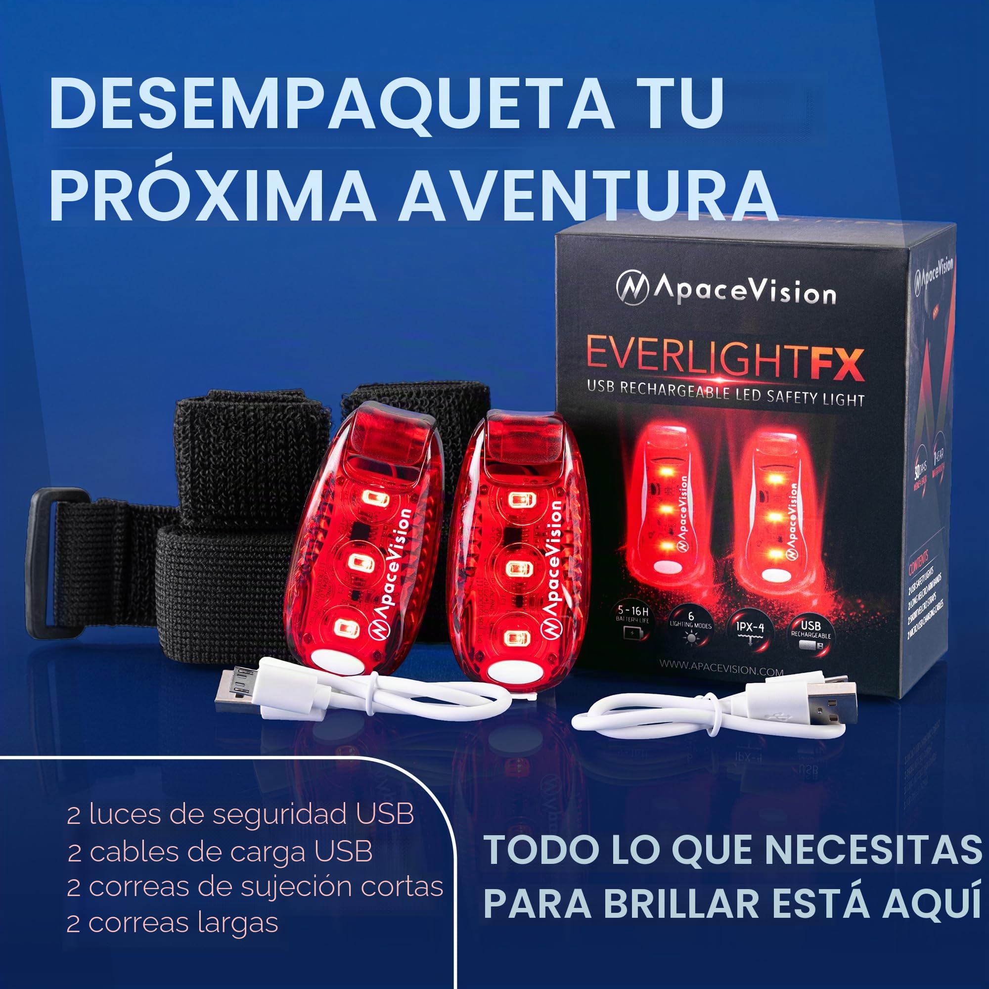 EverLightFX - Luz de Seguridad LED Recargable por USB (Paquete de 2) por Apace. Luz Trasera superbrillante para Bicicleta Que Funciona brillantemente como luz de Correr para Corredores, Mascotas