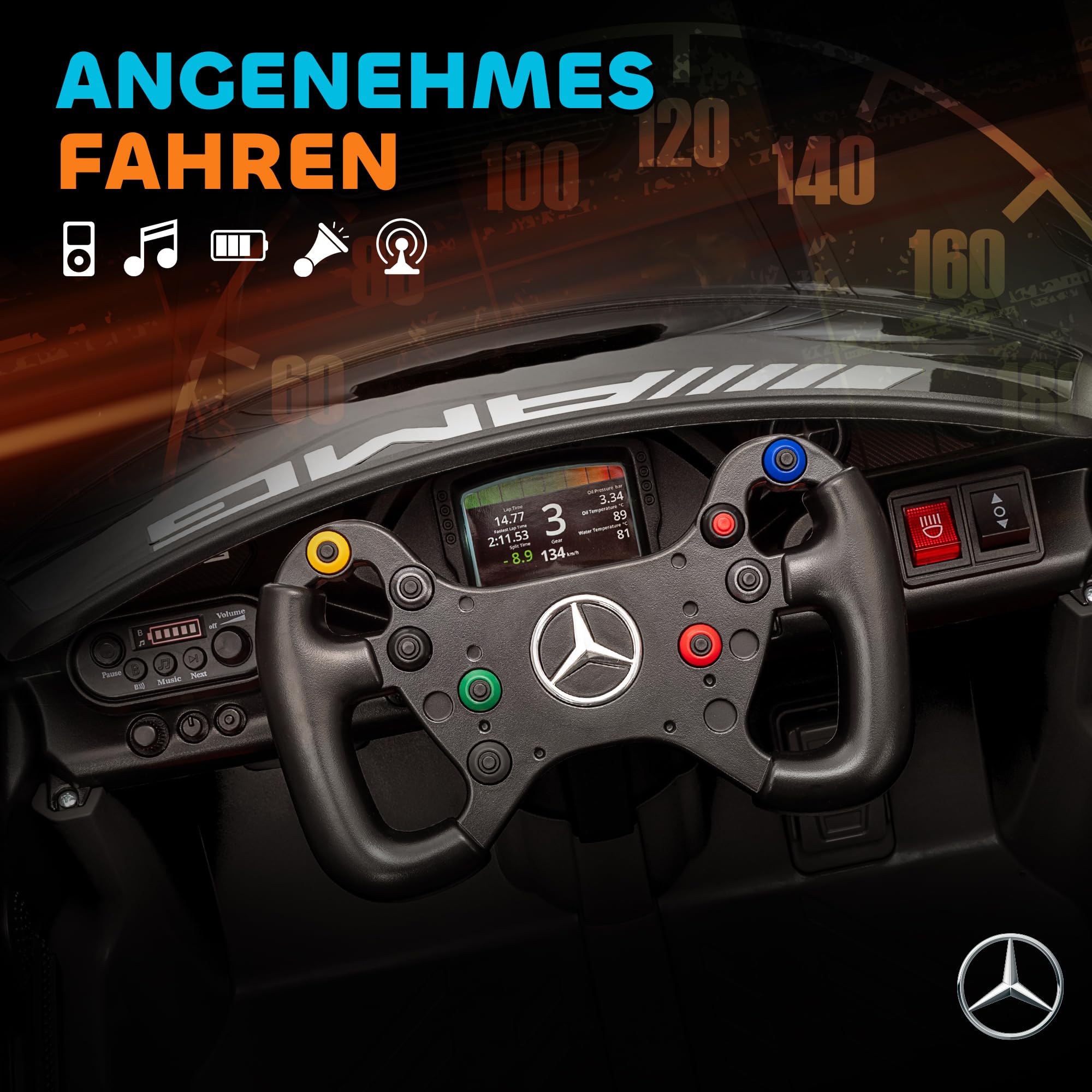 AIYAPLAY Dziecięcy Samochód Elektryczny Mercedes-AMG, 12V z Pilotem 2,4GHz, 2 Silniki, Muzyka Bezprzewodowa, Pojazd dla Dzieci z LED, Klaksonem, Miękkim Startem, Kołami Wspomagającymi, Uchwytem do