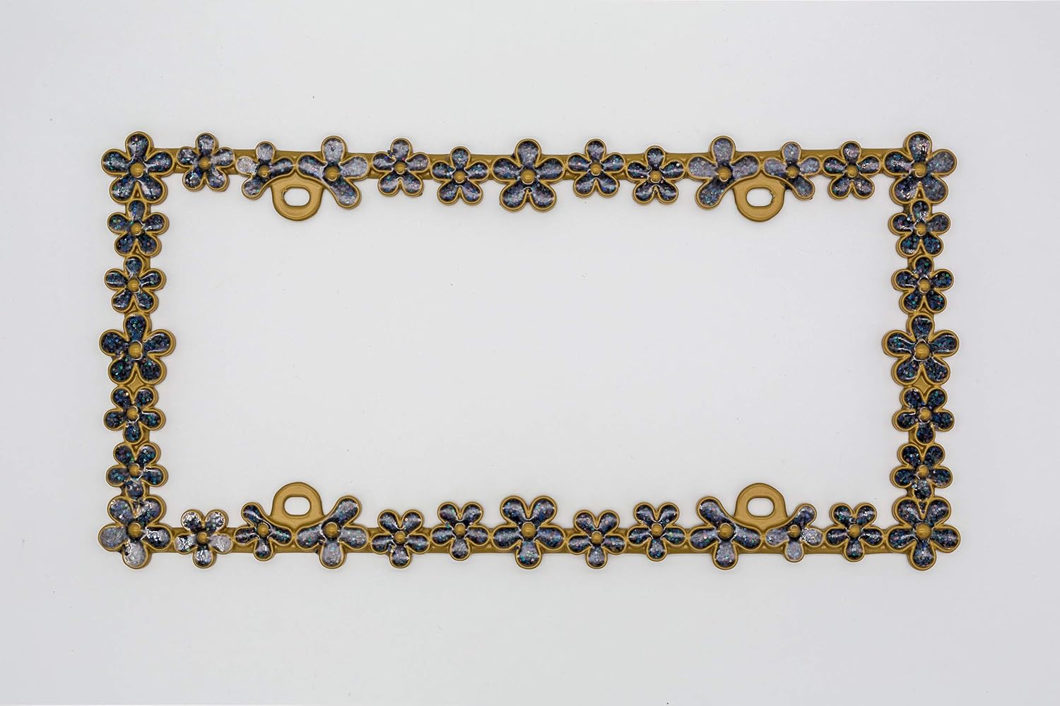 Creathome 3D Shining Daisy Wrenth License Plate Frame from Pure Zinc Alloy Metal Perfect Plate Holder,Matt Gold with Black Glitter - Image 3