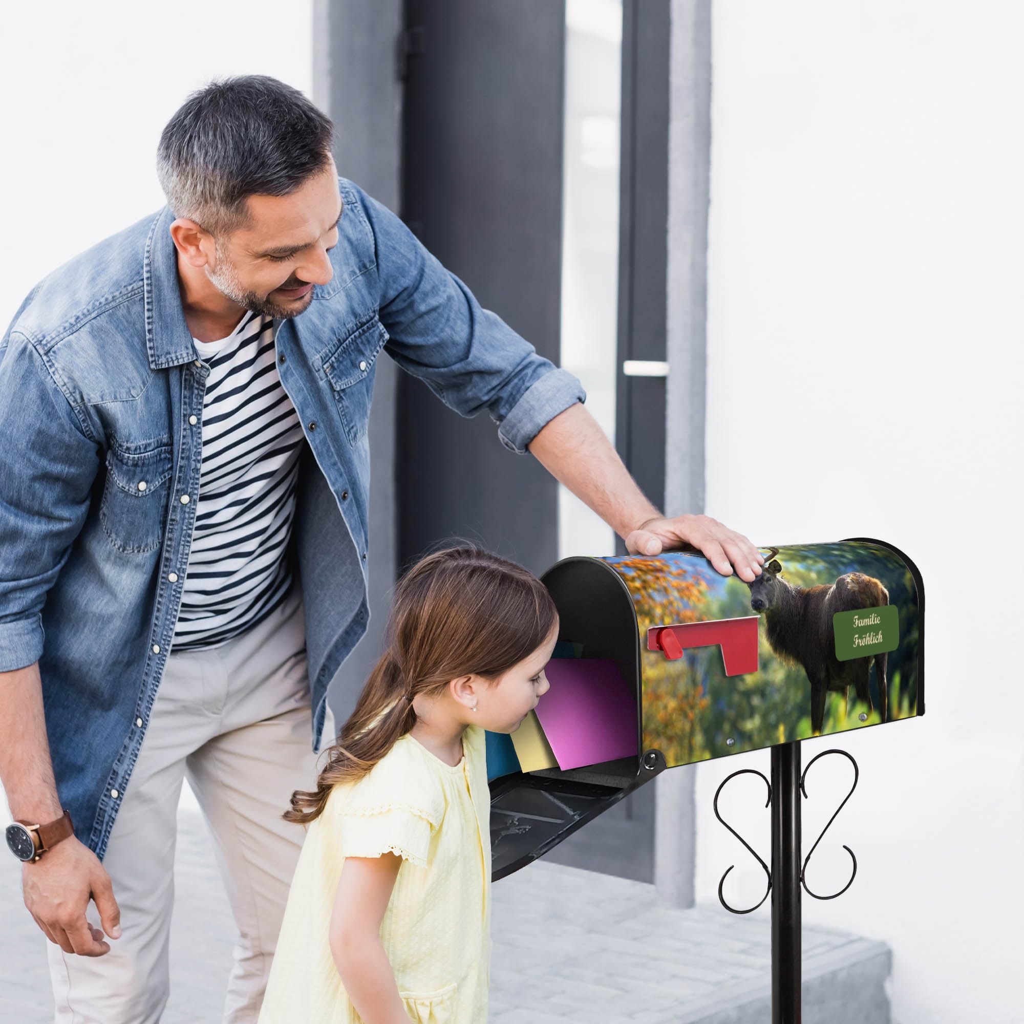 banjado® Amerikanischer Briefkasten - US Mailbox/Letterbox mit Motiv Hirsch 51x22x17cm - Postkasten Stahl aus Amerika – Briefkasten amerikanisch schwarz pulverbeschichtet