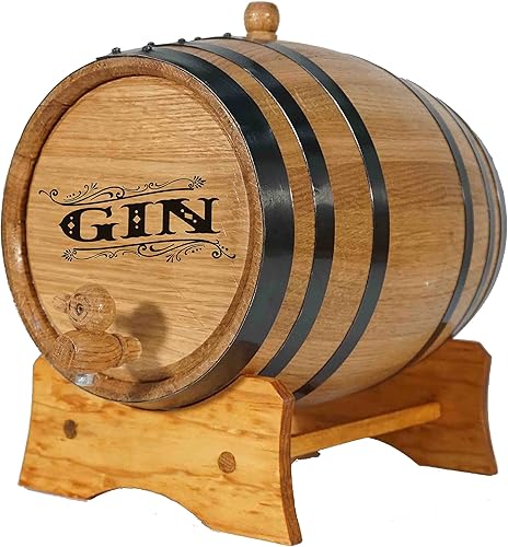 Barril de roble grabado de 20 litros para ginebra envejecida con soporte, bung y espita (5 galones), cócteles de edad, whisky bourbon, cerveza, vino
