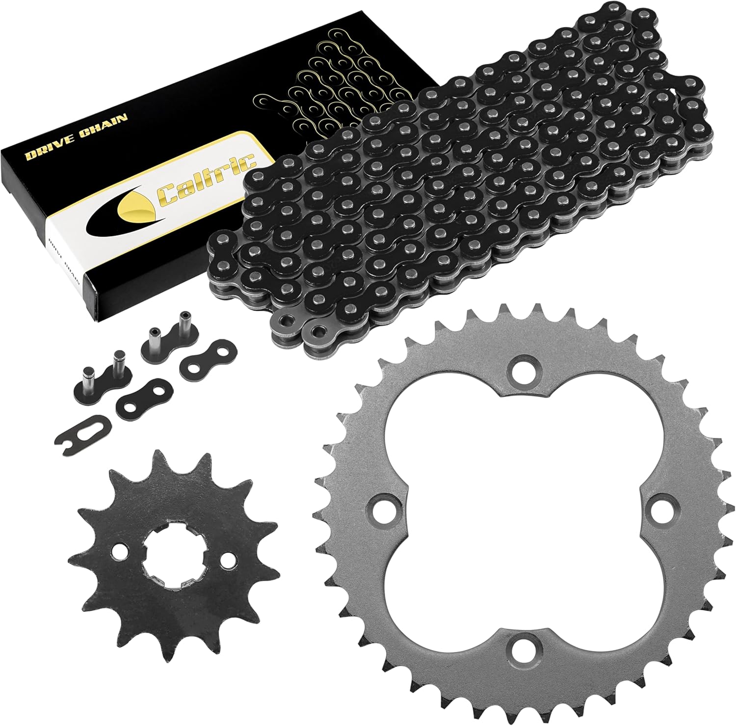 Caltric Black Drive Chain And Sprockets Kit Compatible with Honda Trx300Ex Trx300X Sportrax 300 2X4