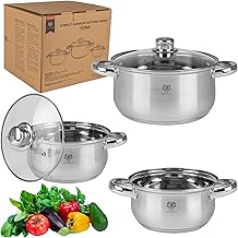 KARL HAUSMANN Topfset Induktion Edelstahl 3-Teilig - Kochtöpfe für Alle Herdarten - Kochtopf Set mit Glasdeckel - Töpfe mit Messskala - Topf Set - Kochtopfset - Topfsets - Pots - Induktionstöpfe