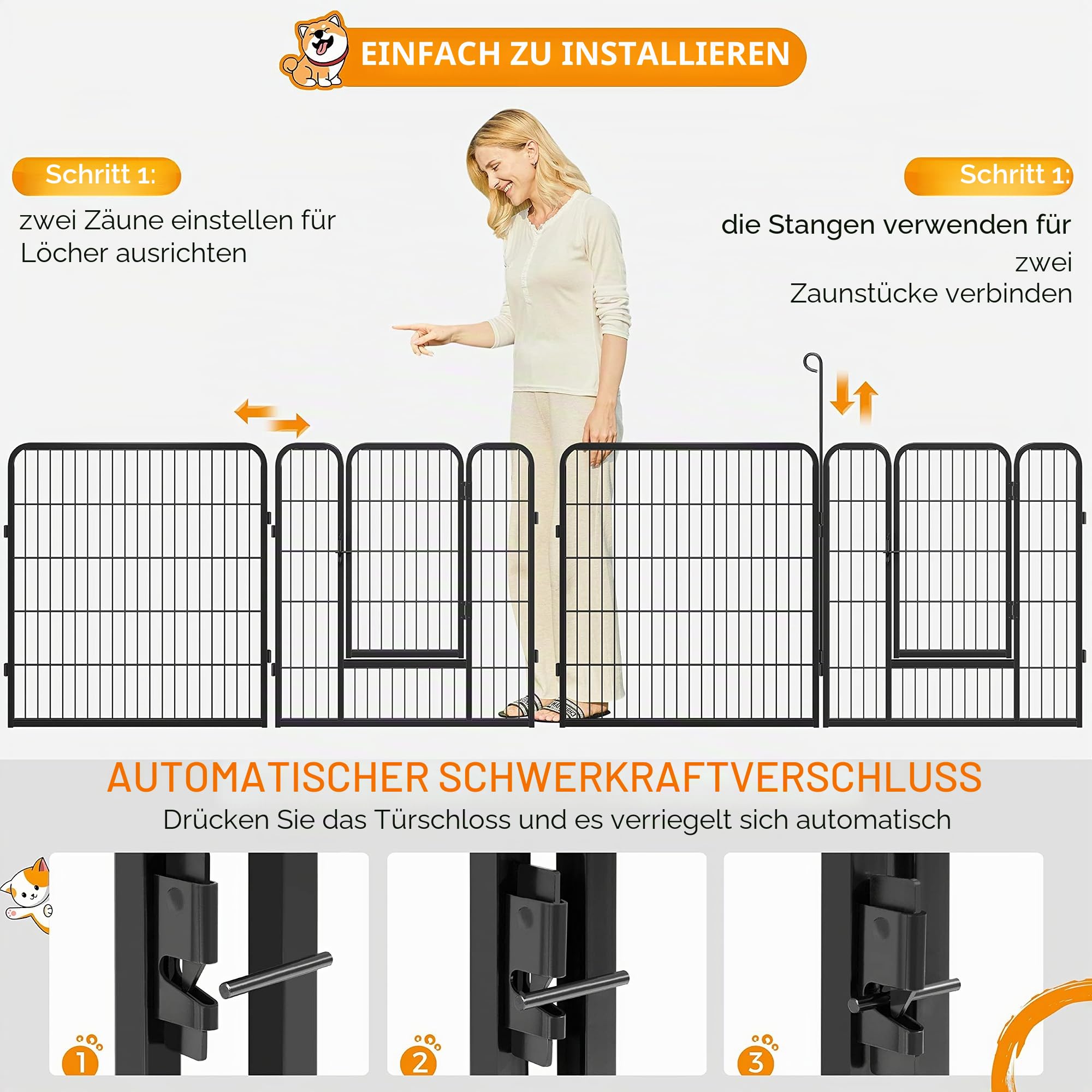 Yaheetech 8 Elemente Welpenauslauf Welpengehege mit Tür Absperrgitter 80 x 80cm Freilaufgehege Welpenzaun für Hasen Kaninchen Hunde Meerschweinchen