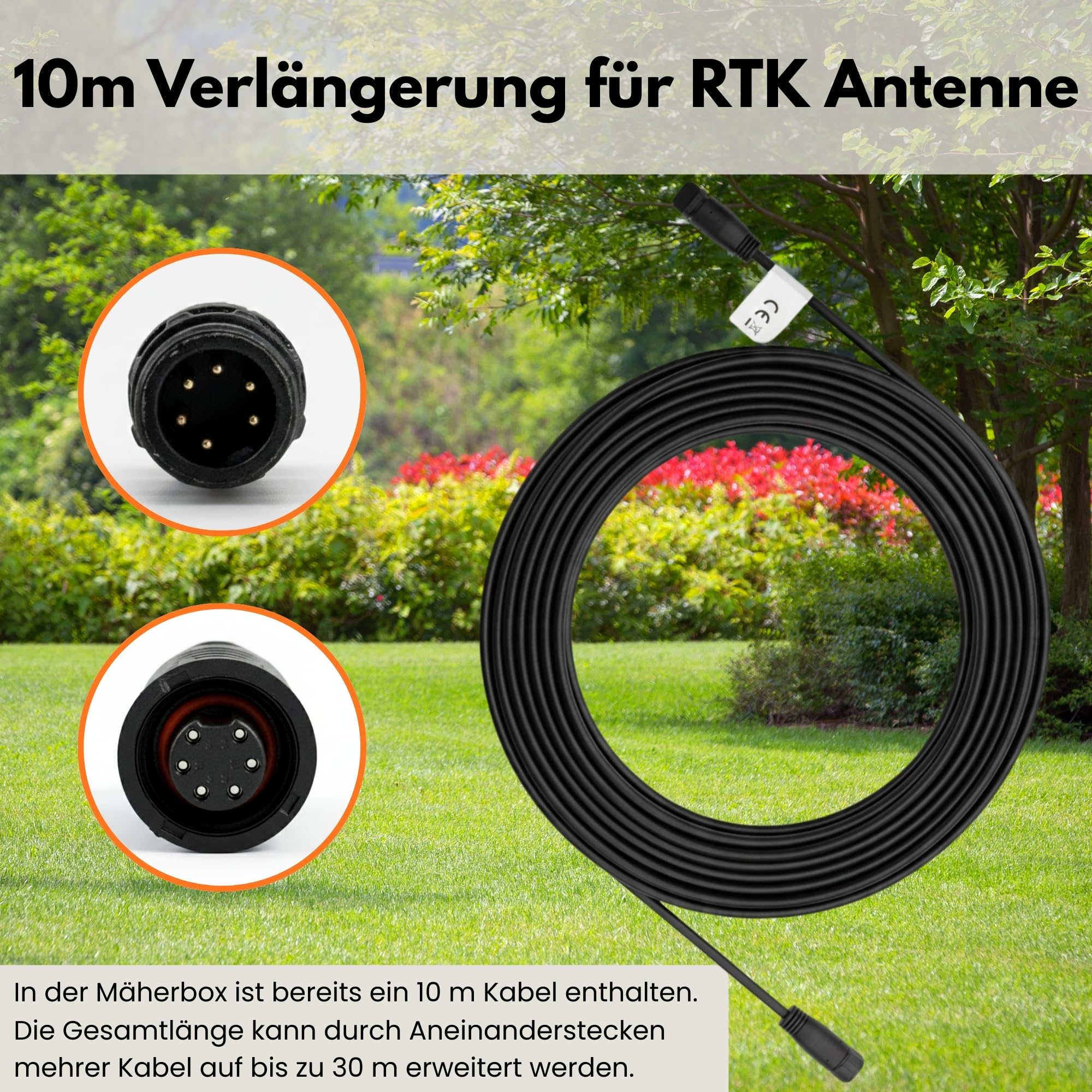 TRONICXL Uchwyt ścienny + kabel przedłużający pasujący do anteny Segway Navimow 10 m akcesoria robot koszący i105E i108E H500E-VF H800E-VF H1500E-VF H3000E-VF przedłużacz kabel antenowy RTK