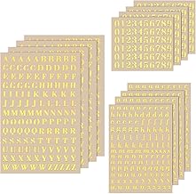 12 Sheets Small Gold Letter Stickers, Self Adhesive Mini 3D Number Alphabet Stickers, Glitter Alloy Tiny Stick on Letters Number for Scrapbooking, DIY Crafts Art Making, Graduation Cap Decor