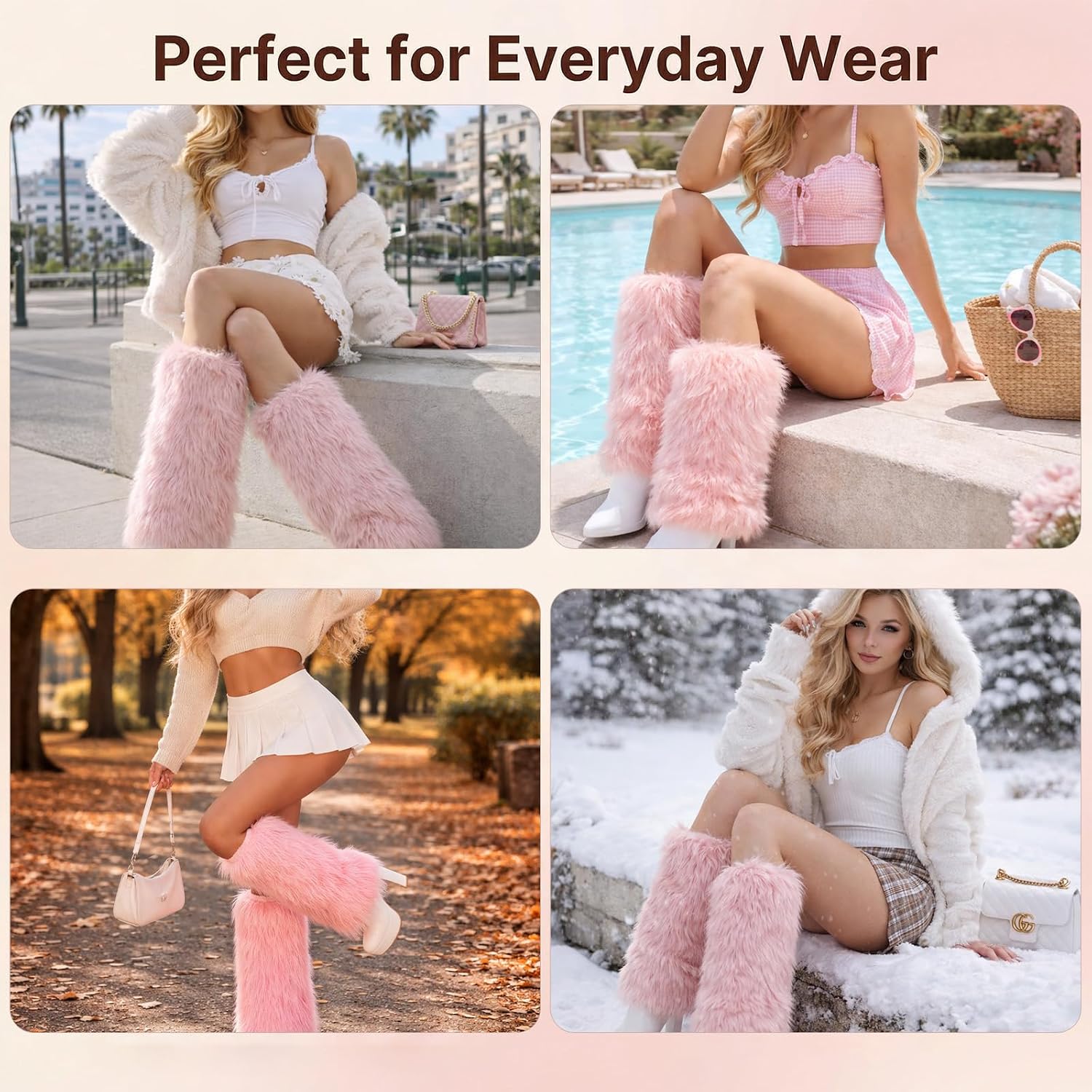 Faux Fur Leg Warmers for Women, Furry Boot Covers