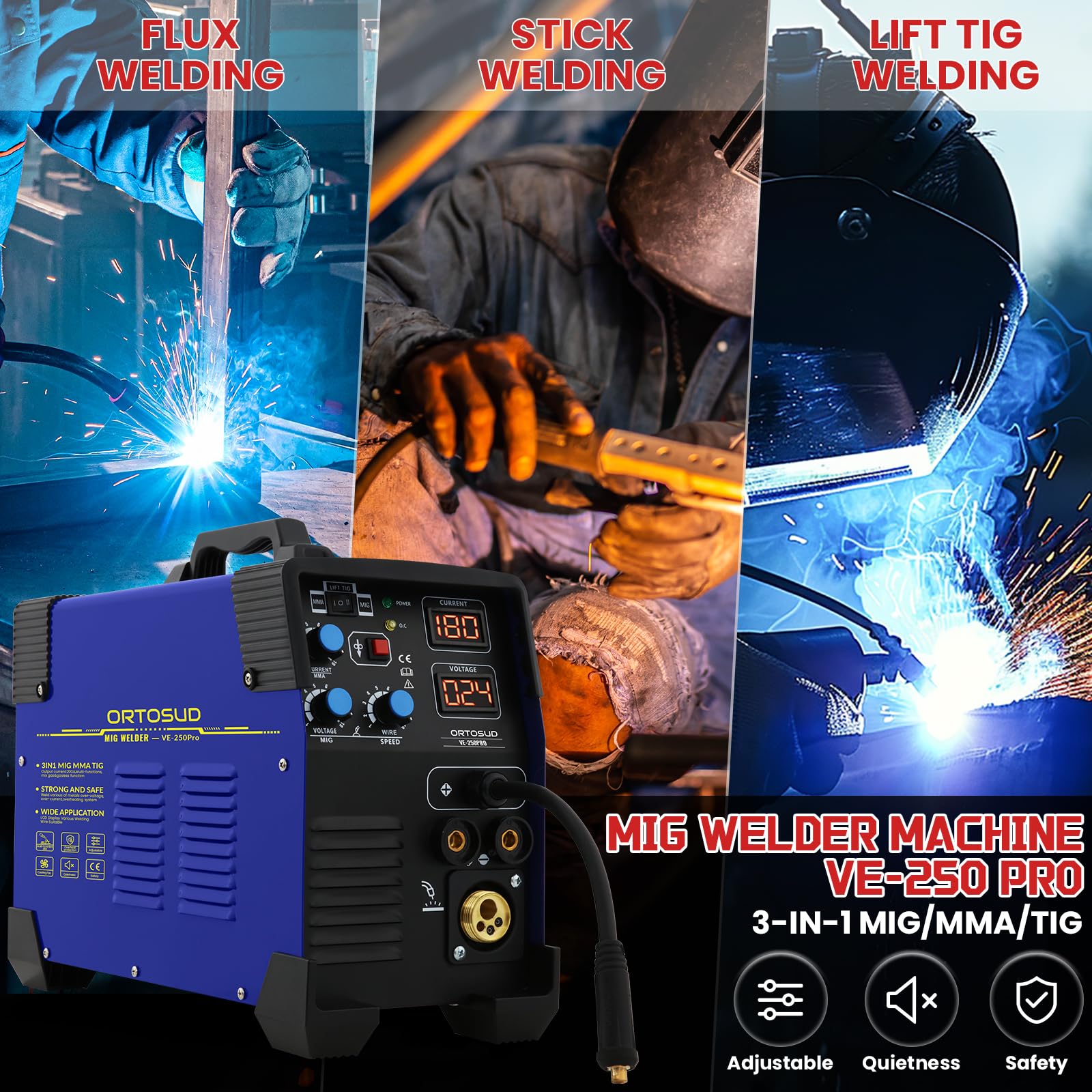 Macchina Saldatrice MIG Corrente Uscita 200 A,Saldatrice MIG Portatile, 3 in 1 con Gas no Senza Gas/Stick/Lift Tig/Saldatura a Punti Saldatrice di Filo Animato 0,8 mm Schermo LCD