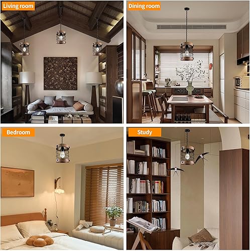 Miniatura 8 de Lámparas colgantes de granja, lámpara colgante rústica para cocina, lámparas de granja para sobre el fregadero y la entrada, E26, tubo ajustable de