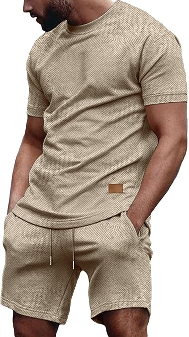 Vssjavun Men's Track Suits 2 Piece Outfits Casual Short Sleeve Shirt and Shorts Set Sweatsuit Summer Tracksuit
