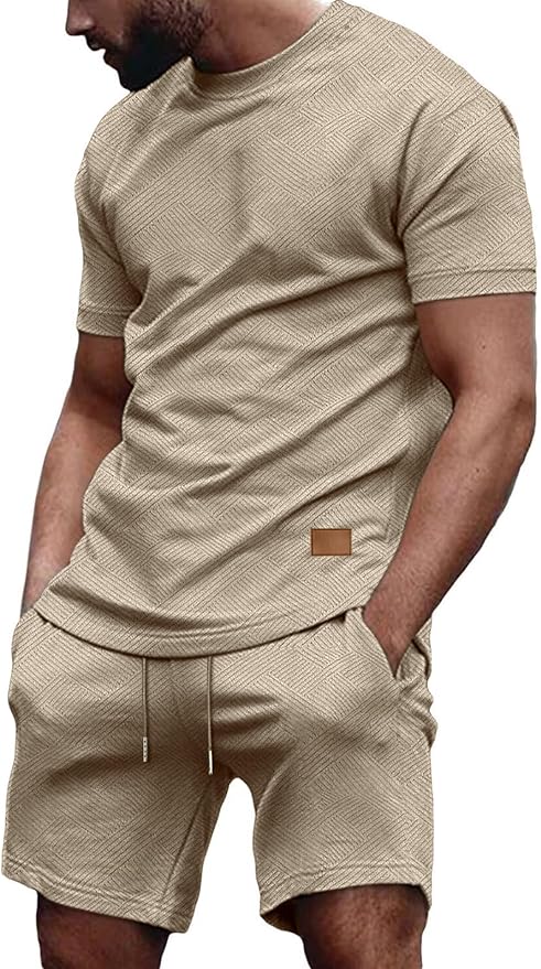 Vssjavun Men's Track Suits 2 Piece Outfits Casual Short Sleeve Shirt and Shorts Set Sweatsuit Summer Tracksuit