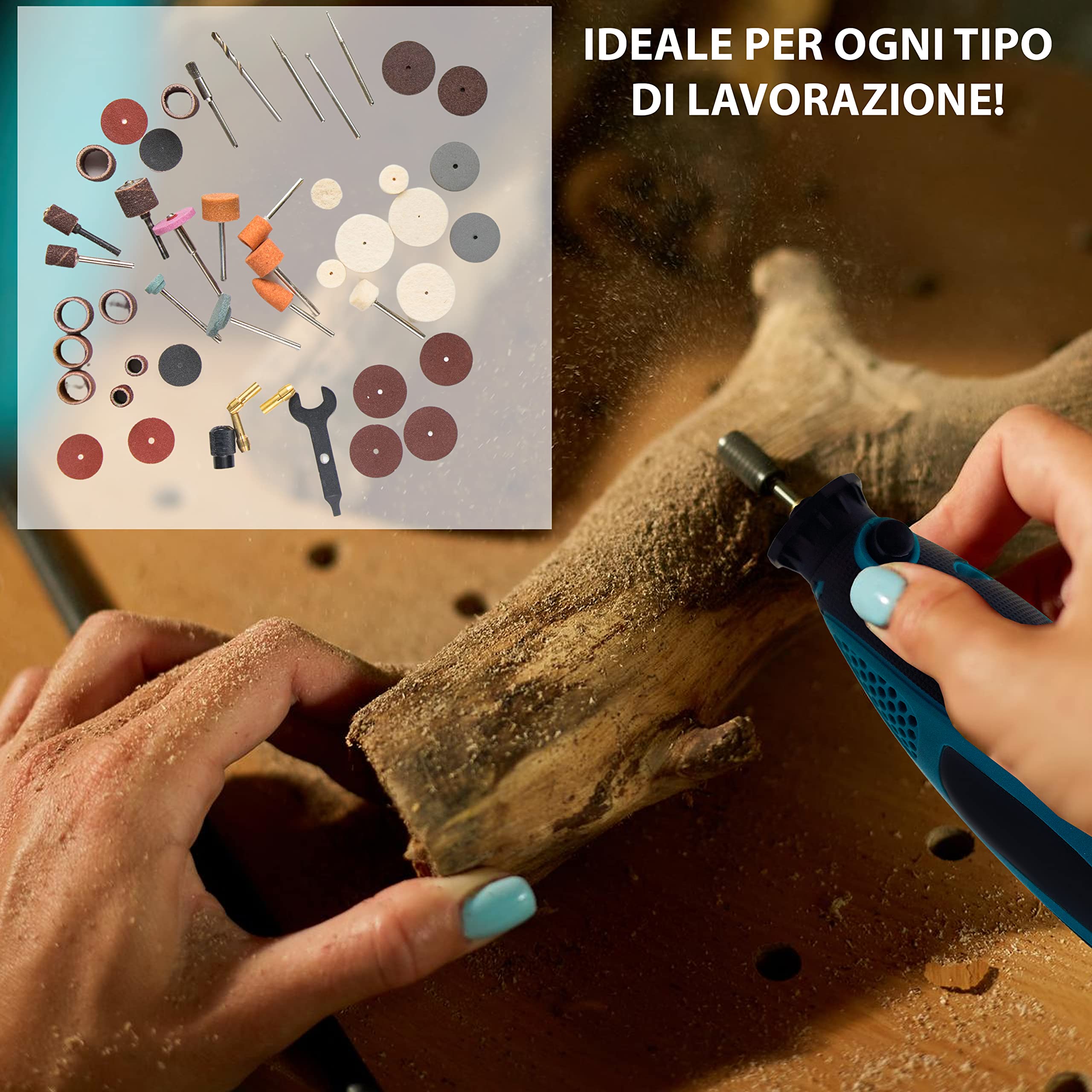 MAKA Trapano Multifunzione 6 Velocità con 211 Pezzi per Levigare Incidere e Perforare Mini Smerigliatrice 135W 23cm Lunghezza (211 pcs 135W)