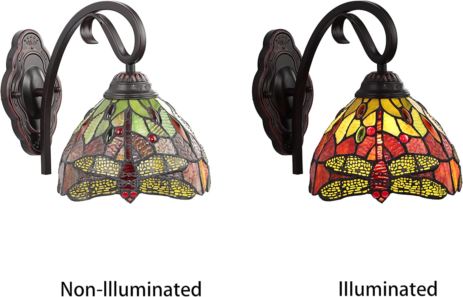Chloe Lighting Empress Dragonfly Tiffany-Style Dark Bronze 1 Light Wall Sconce 8" Wide, Multicolor, 7.87 x 9.65 x 12.6